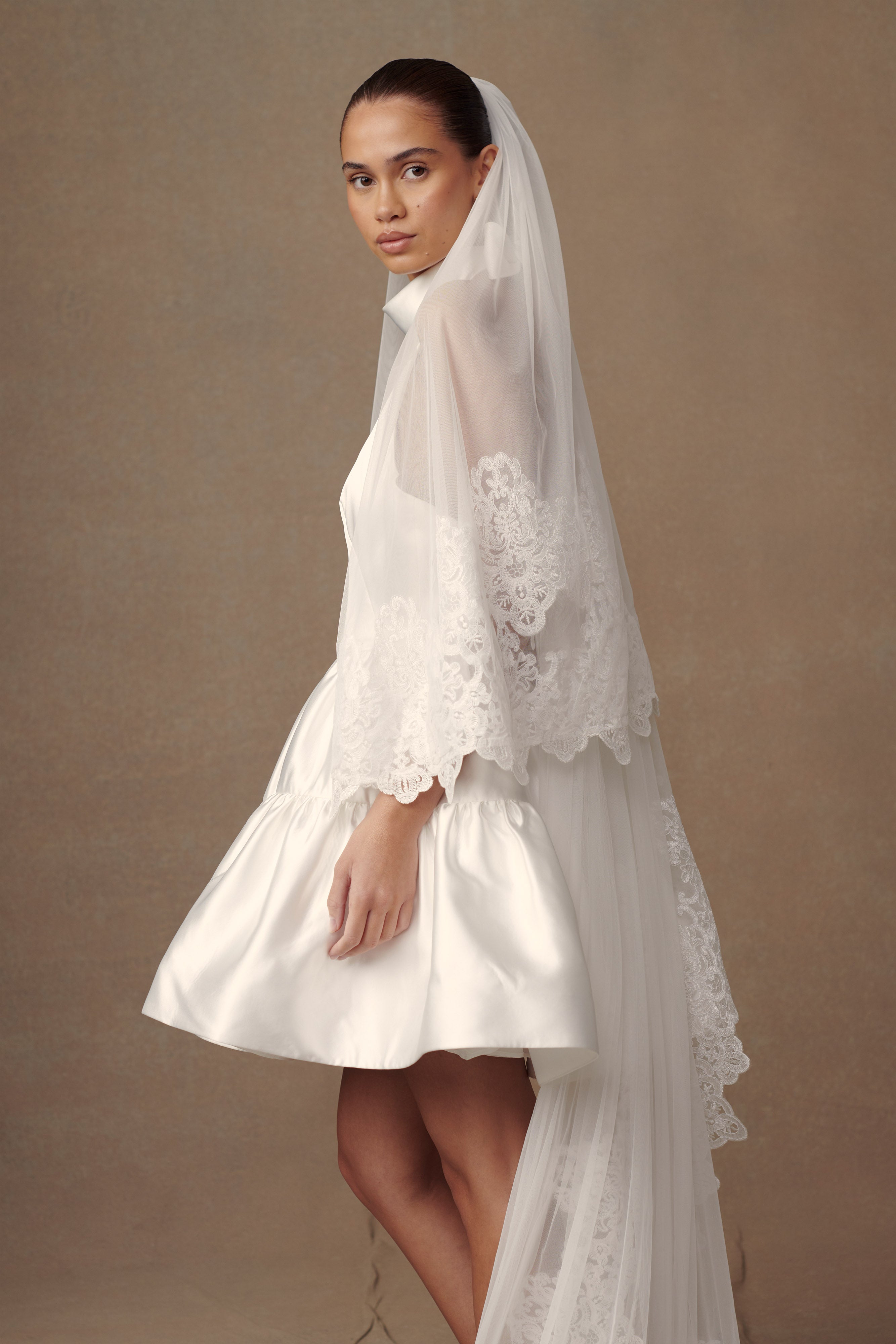 Paulette Lace Trim Veil - White - Image 5
