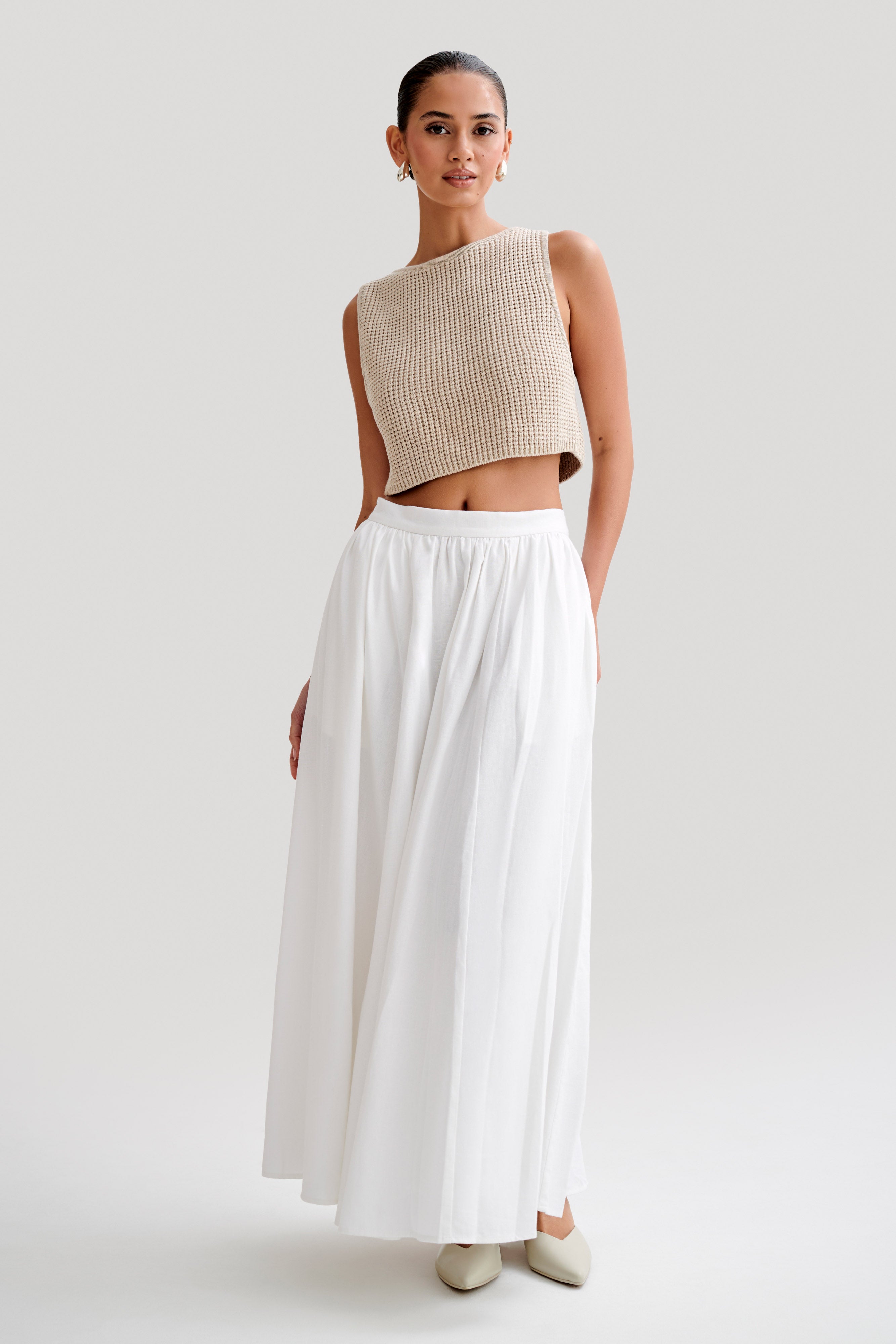 Clarence Linen A-Line Maxi Skirt - White - Image 4