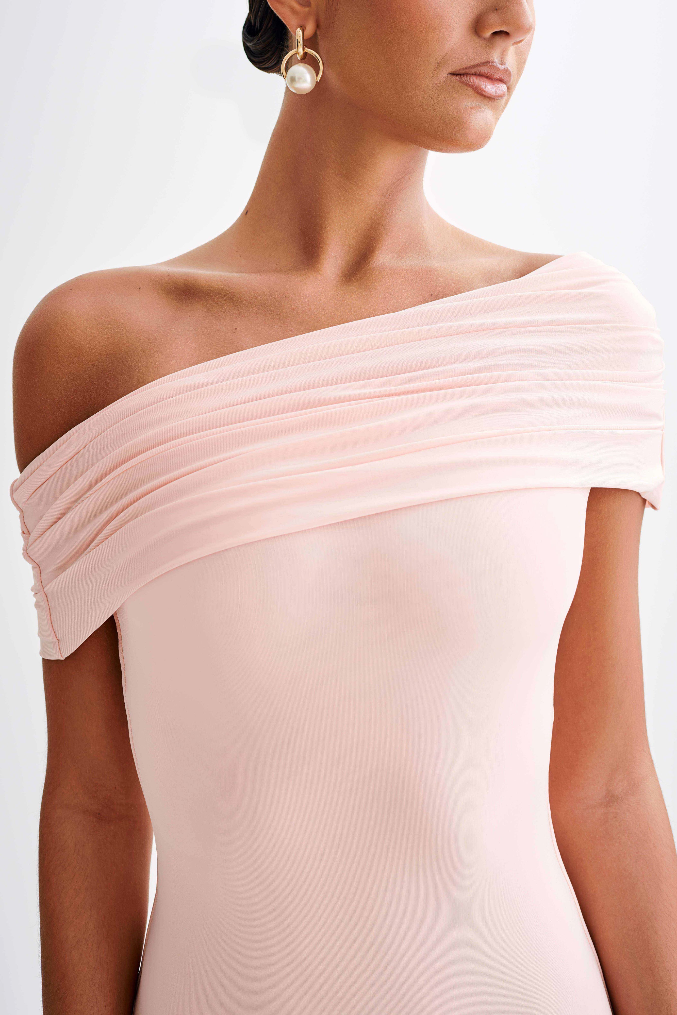 Alternative view of Cassandra Off Shoulder Slinky Maxi Dress - Pale Pink