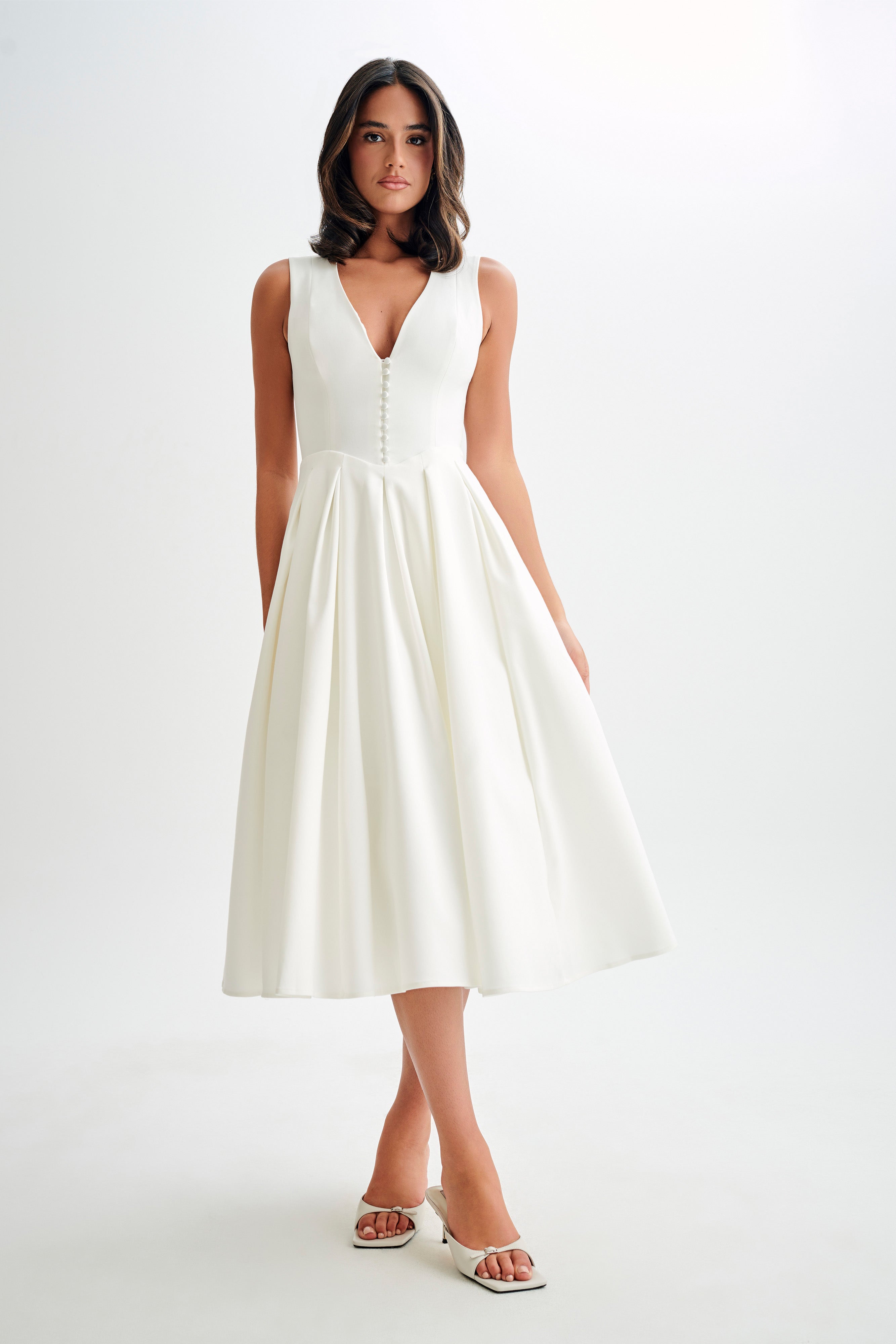 Alternative view of Keely Cotton Sleeveless Midi Dress - White