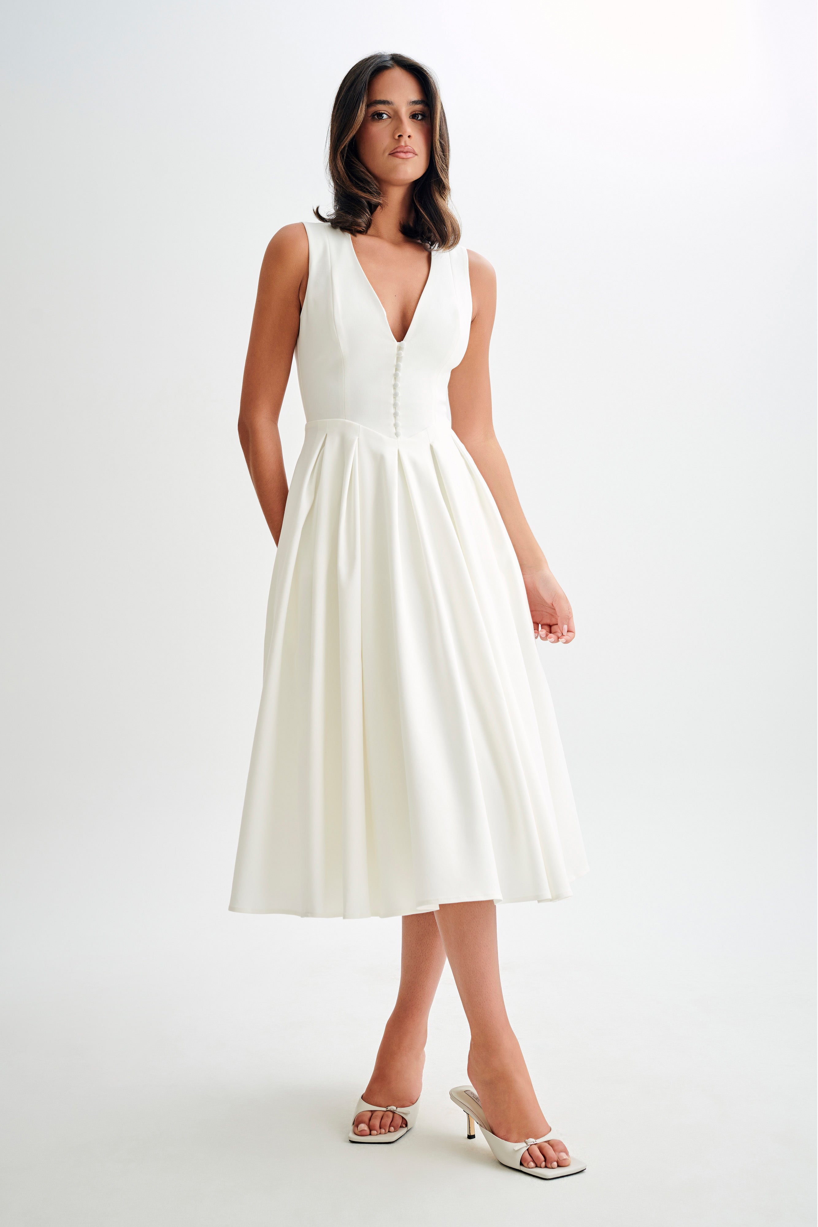 Keely Cotton Sleeveless Midi Dress - White - Image 7
