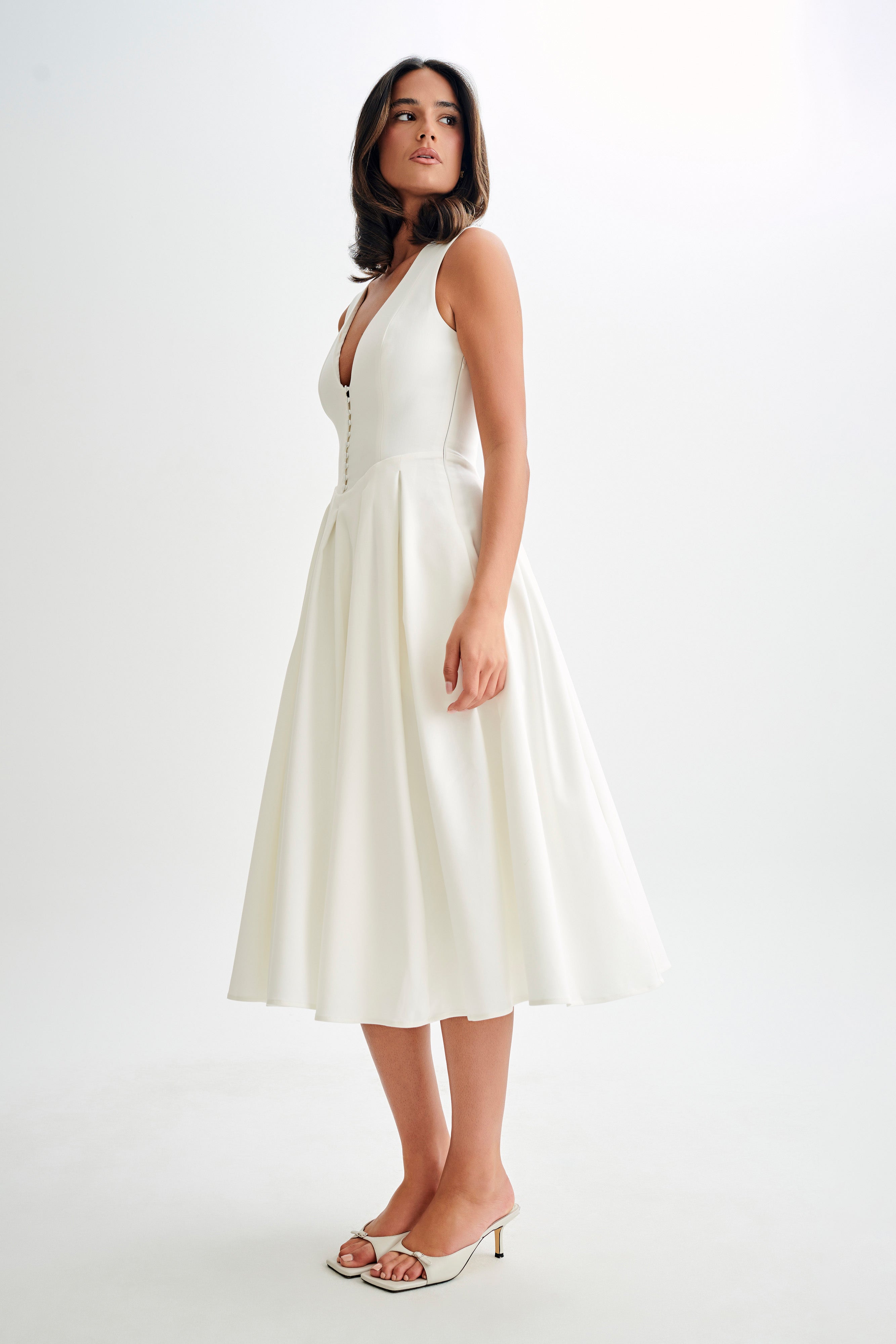 Keely Cotton Sleeveless Midi Dress - White - Image 6