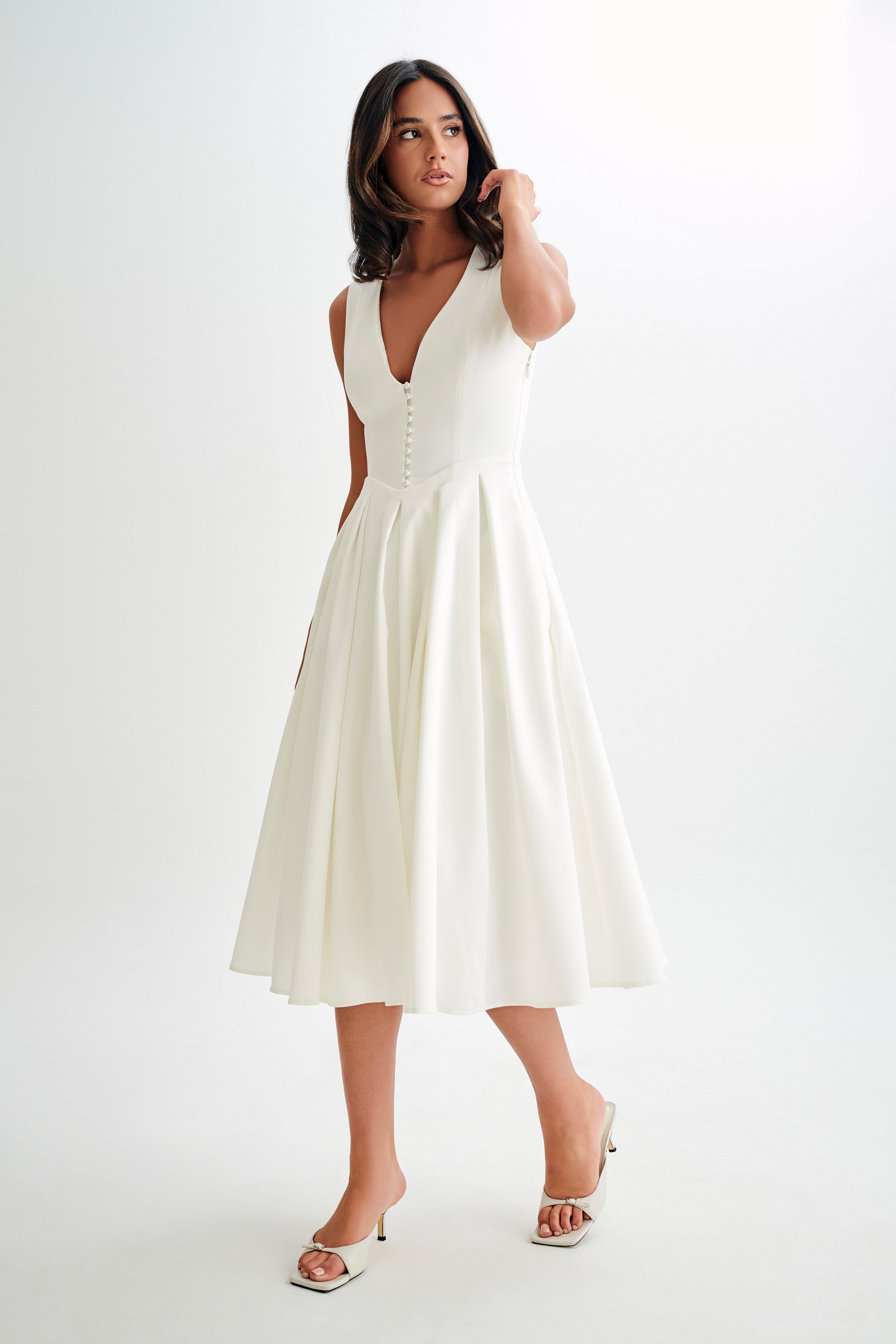 Keely Cotton Sleeveless Midi Dress - White - Image 5
