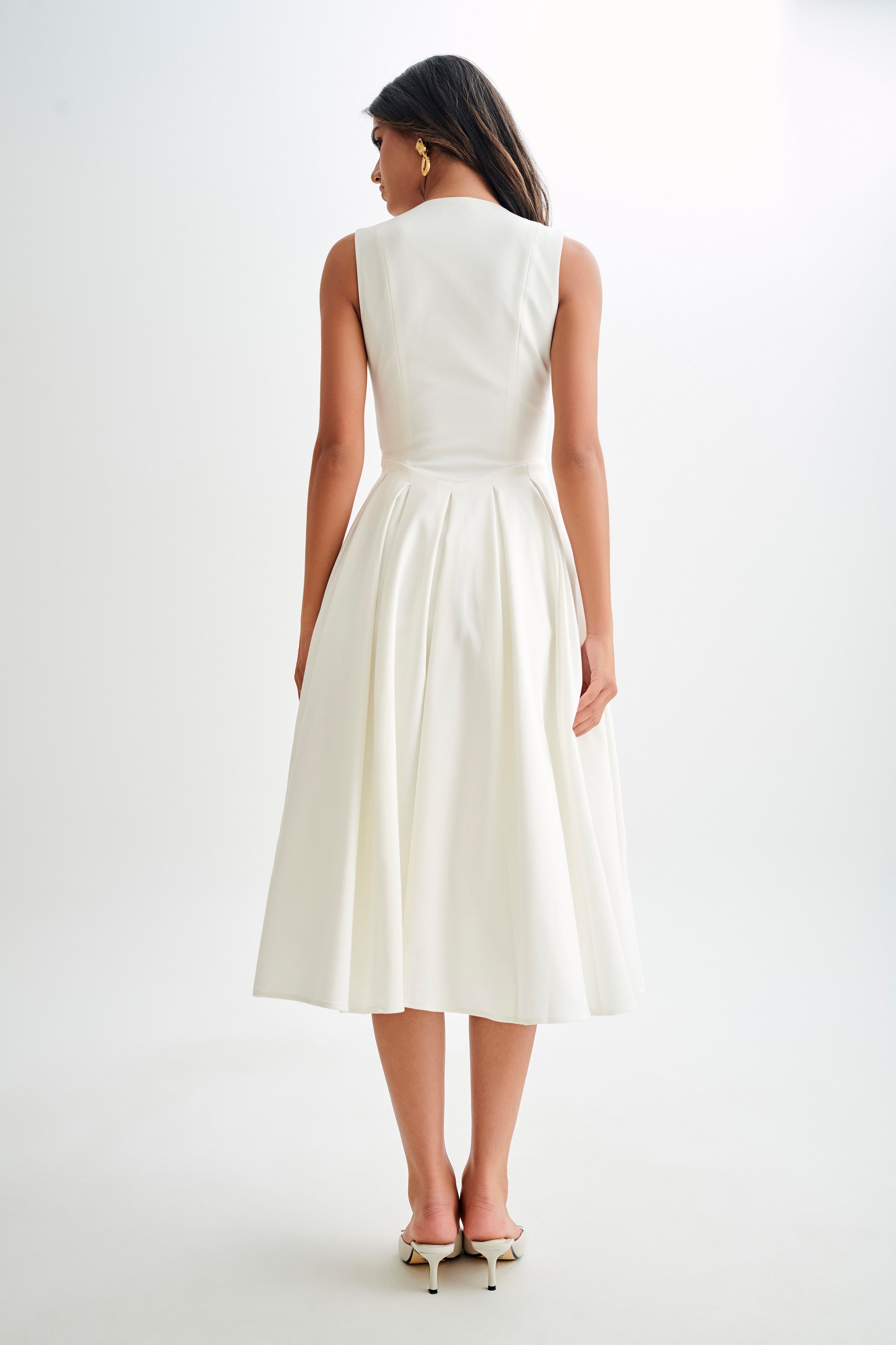 Keely Cotton Sleeveless Midi Dress - White - Image 3