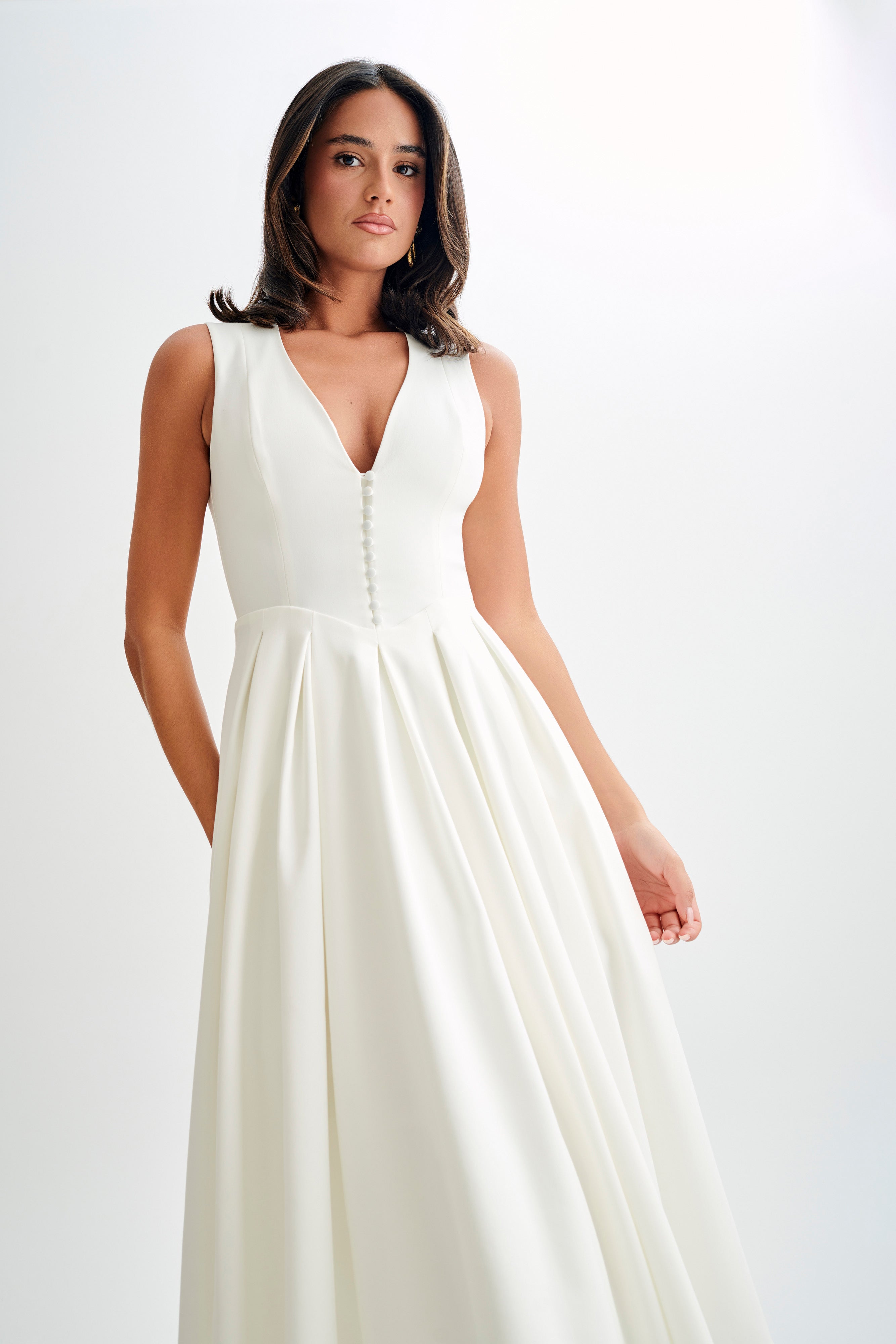 Keely Cotton Sleeveless Midi Dress - White - Image 8