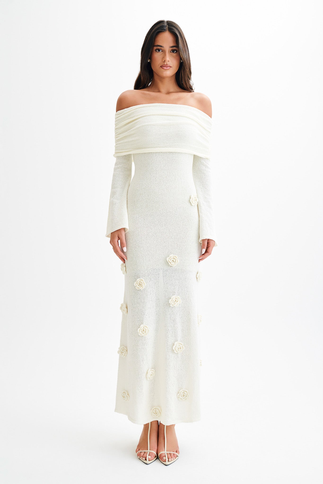 Alternative view of Kiki Off Shoulder Knit Rose Maxi Dress - Ivory