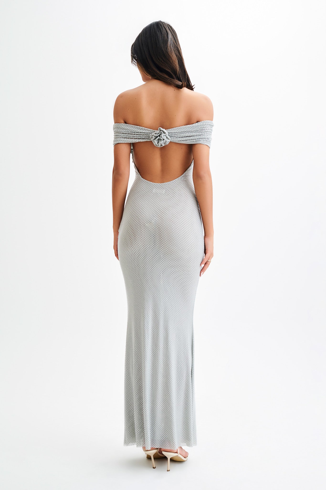 Arna Off Shoulder Diamante Maxi Dress - Silver - Image 5