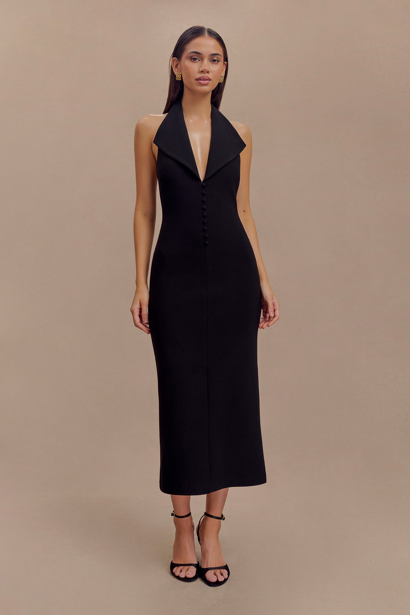 Annita Crepe Halter Midi Dress - Black - Image 6