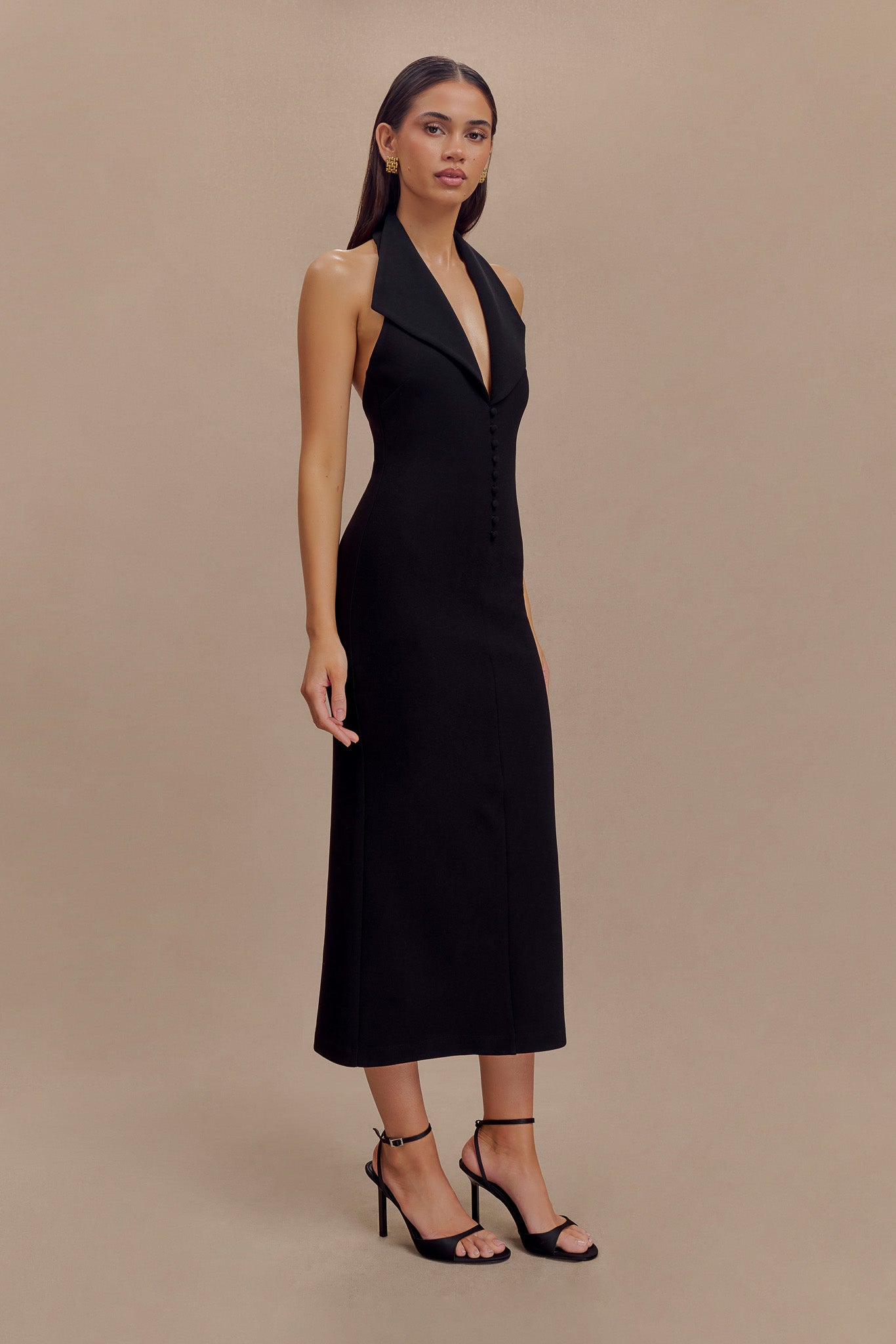 Annita Crepe Halter Midi Dress - Black - Image 4