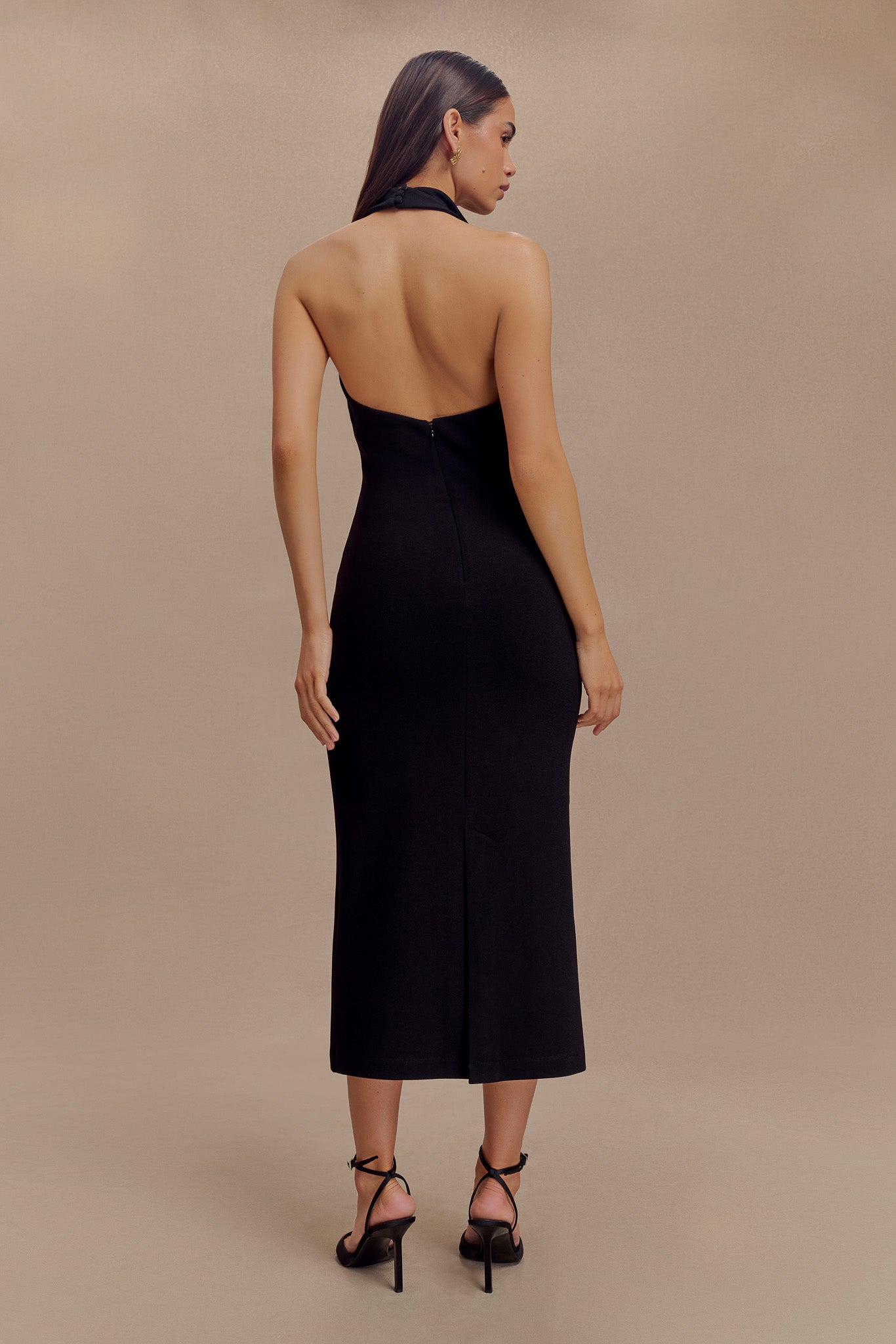 Alternative view of Annita Crepe Halter Midi Dress - Black