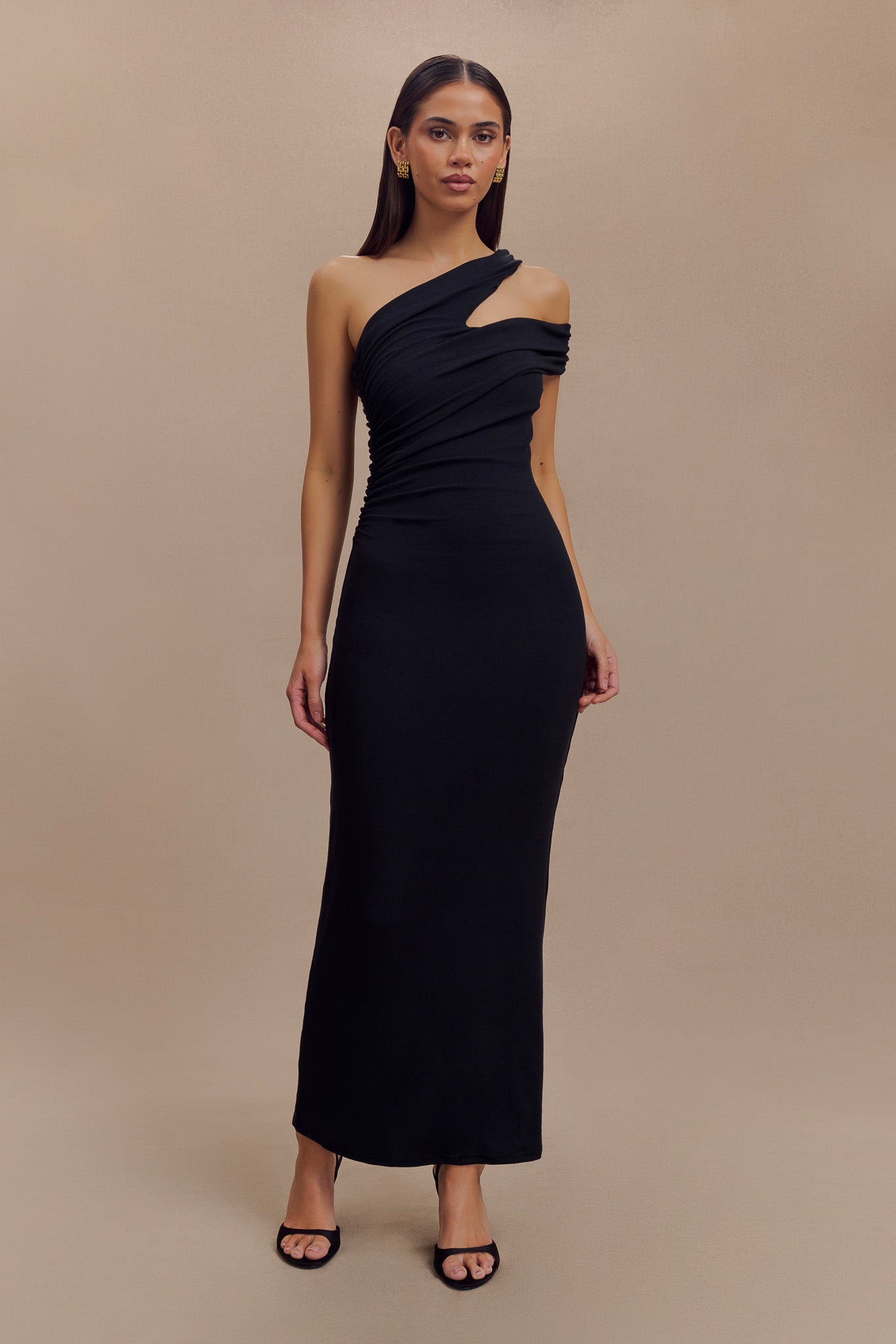 Alternative view of Anastasia One Shoulder Modal Midi Dress - Black