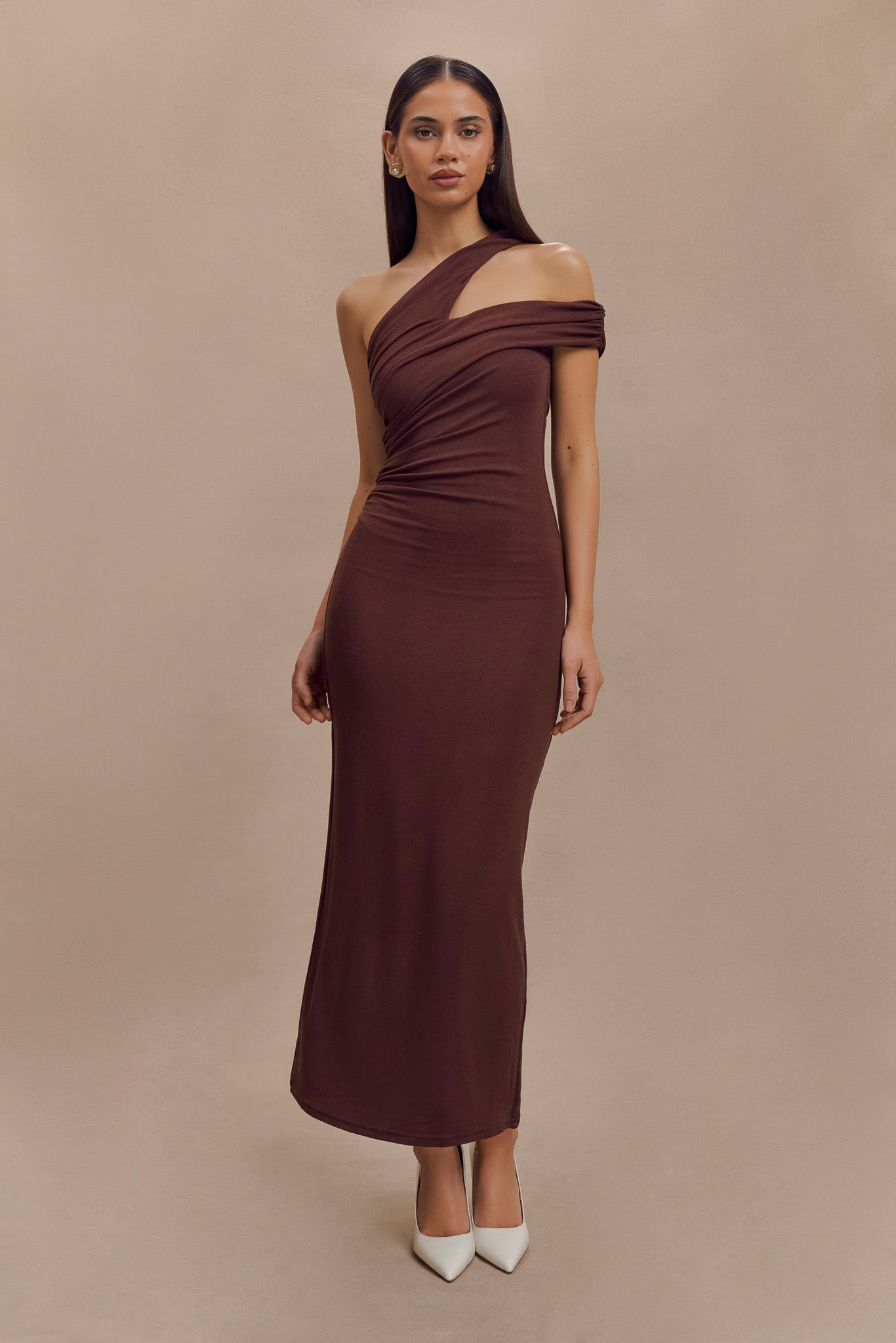 Anastasia One Shoulder Modal Midi Dress - Mahogany - Image 6