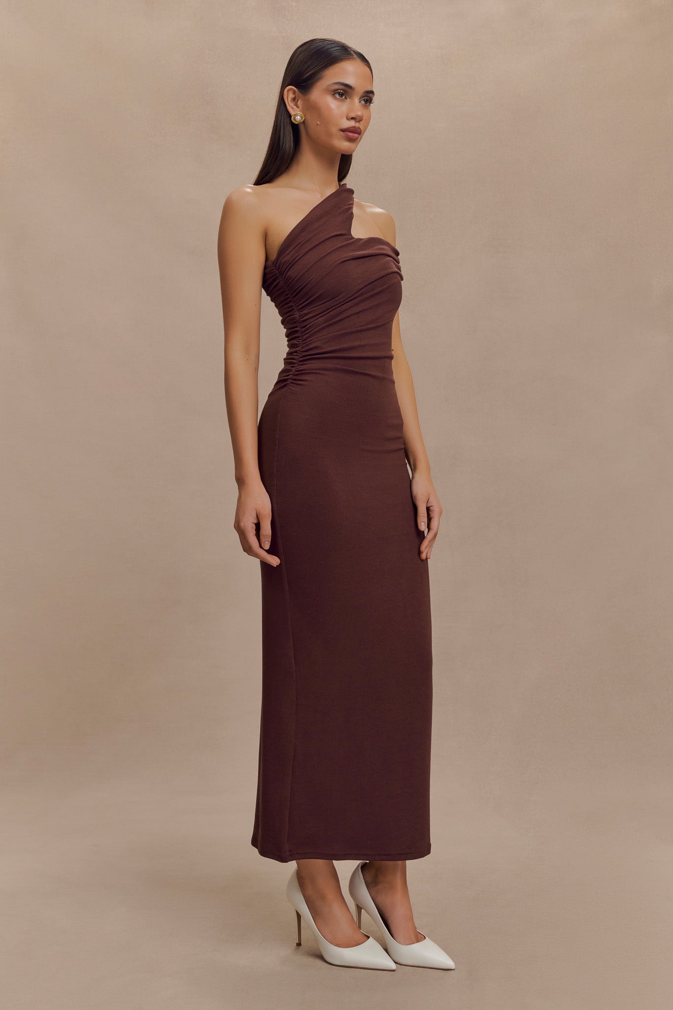 Anastasia One Shoulder Modal Midi Dress - Mahogany - Image 4
