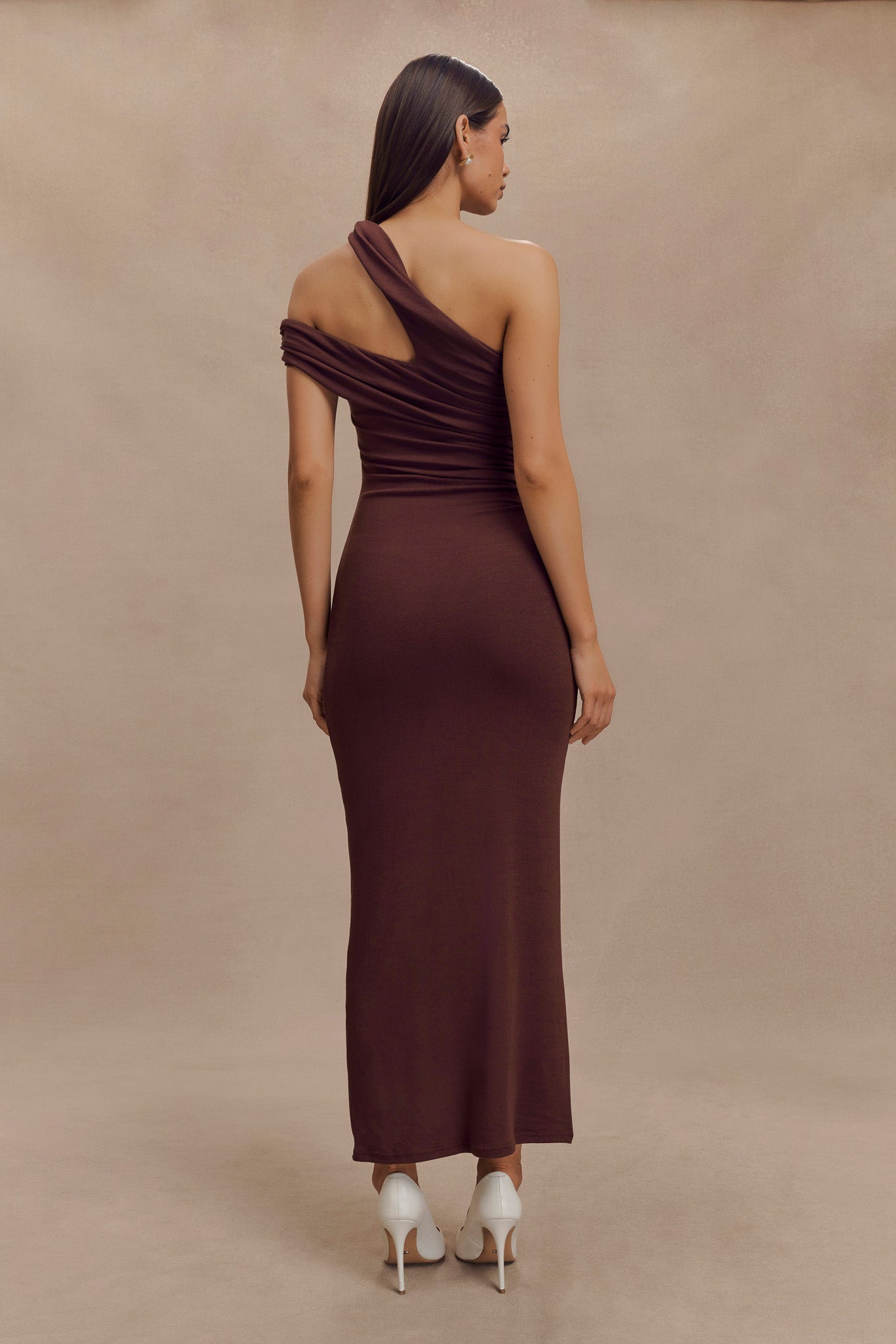 Alternative view of Anastasia One Shoulder Modal Midi Dress - Mahogany