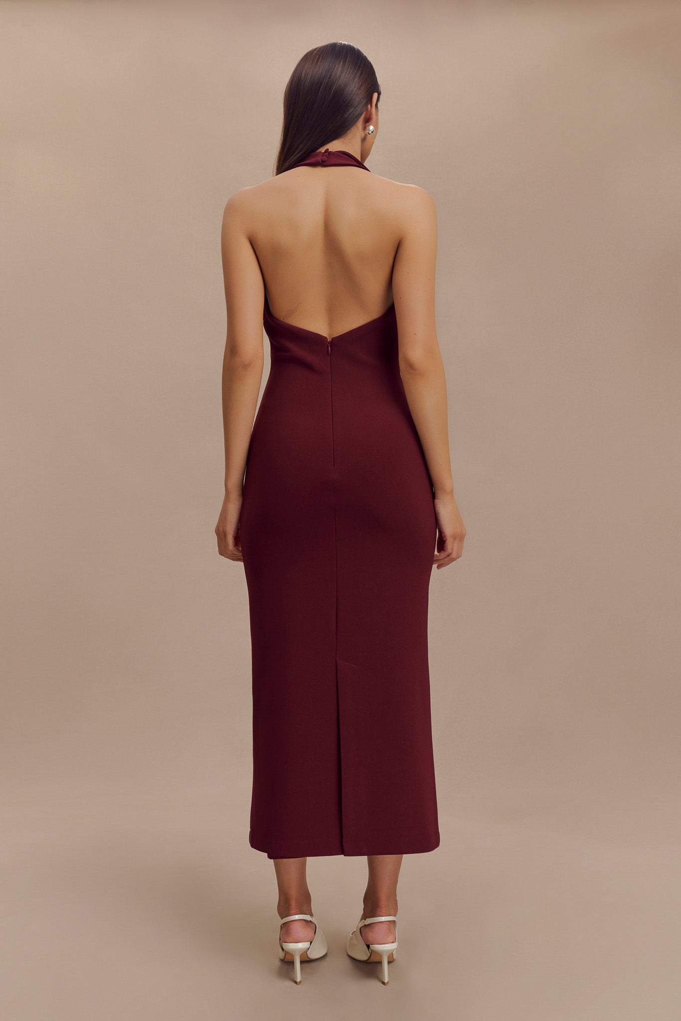 Annita Crepe Halter Midi Dress - Merlot - Image 4