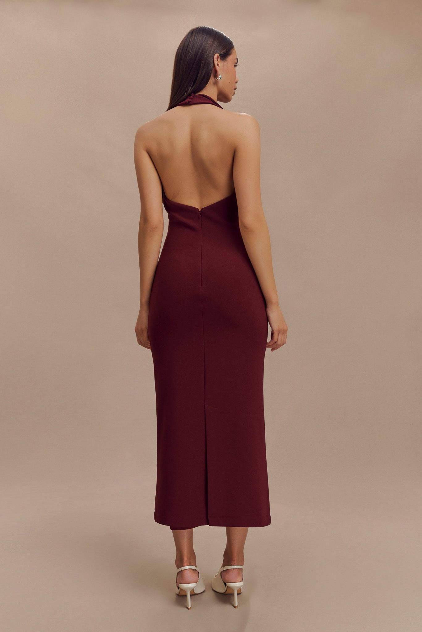 Annita Crepe Halter Midi Dress - Merlot - Image 2