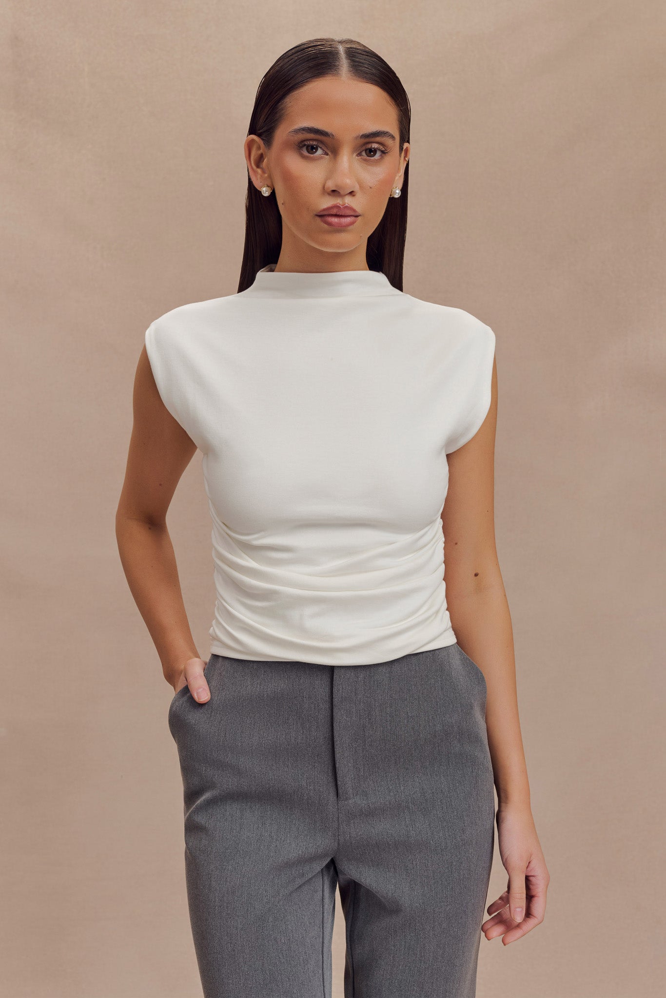 Ellia High Neck Sleeveless Top - White - Image 6