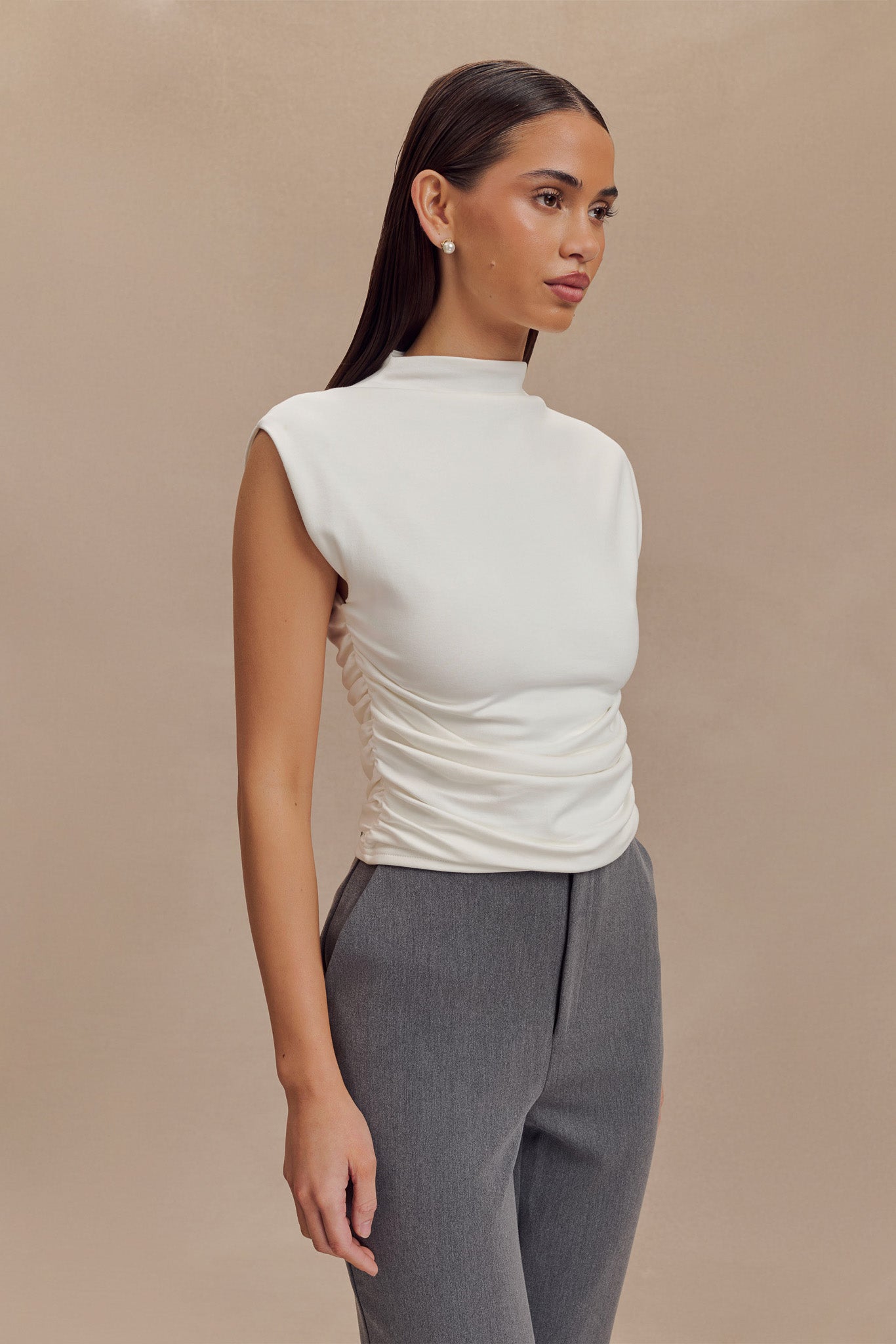 Ellia High Neck Sleeveless Top - White - Image 5