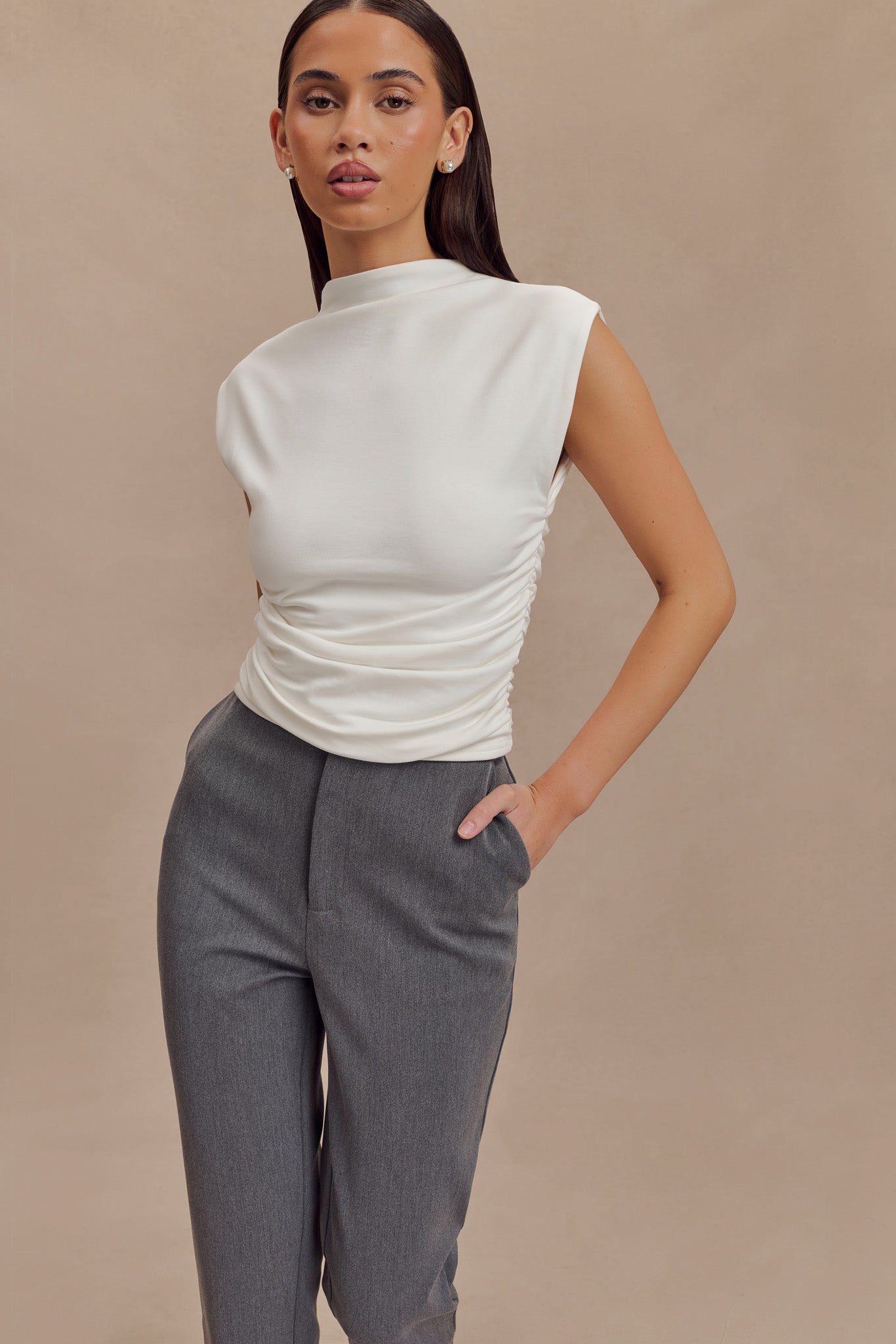 Ellia High Neck Sleeveless Top - White - Image 3