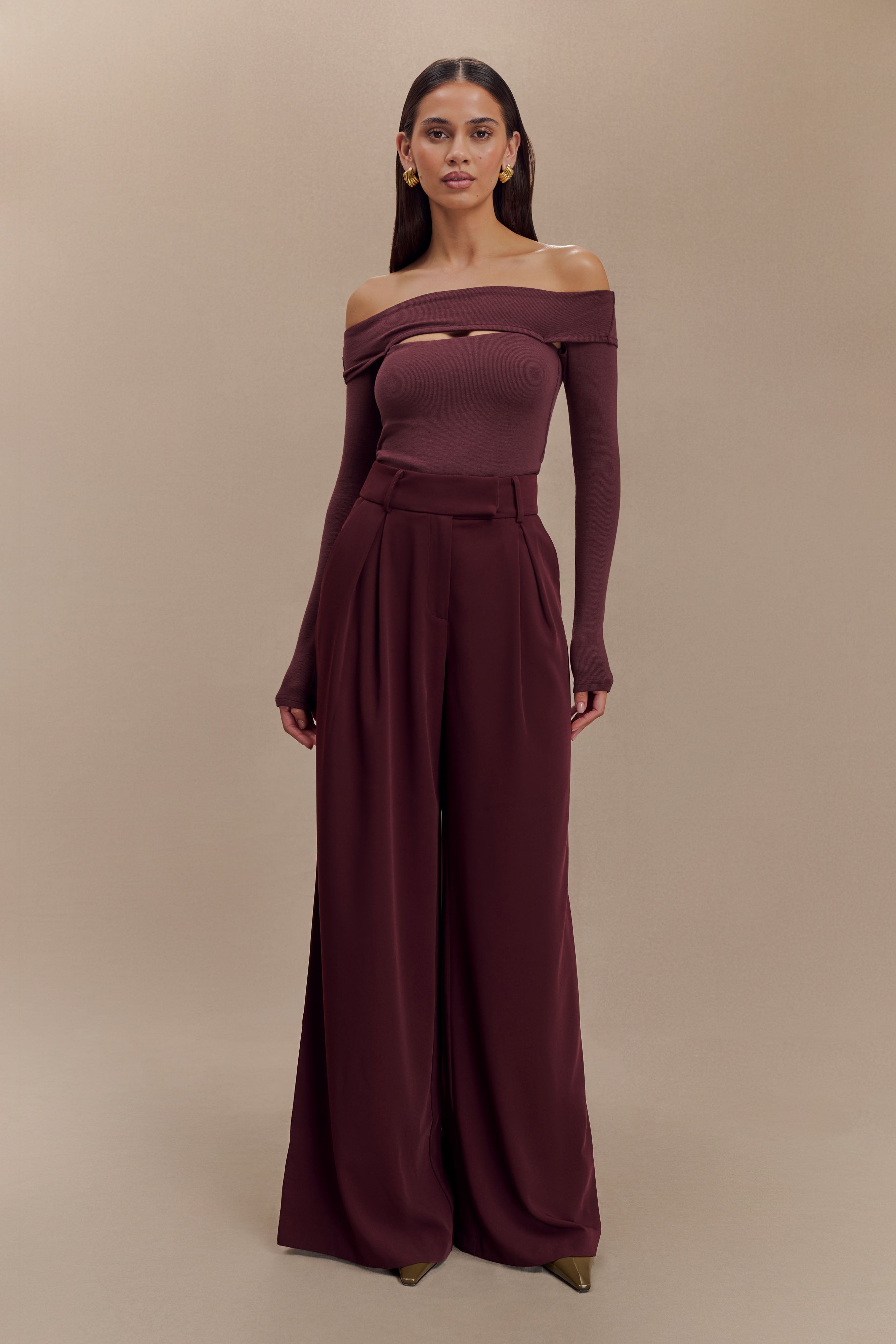 Jacqueline Pleated Wide Leg Pants - Mahogany - Image 2