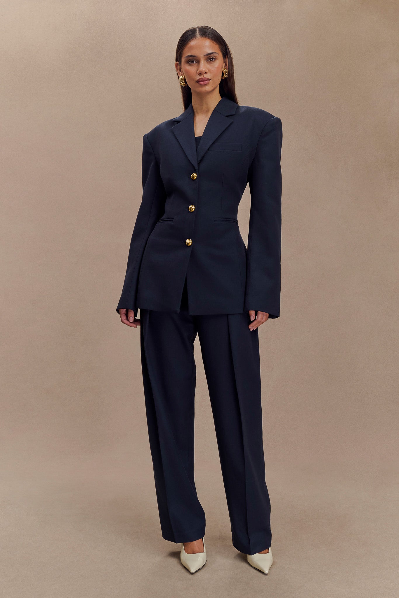Penelope Pleated High Waisted Pants - Dark Navy - Image 6