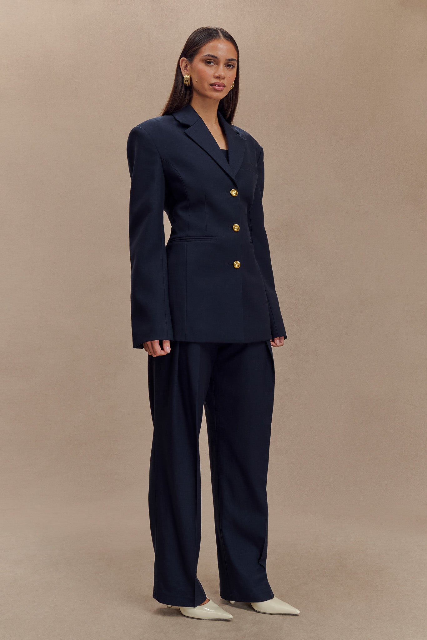 Penelope Pleated High Waisted Pants - Dark Navy - Image 5