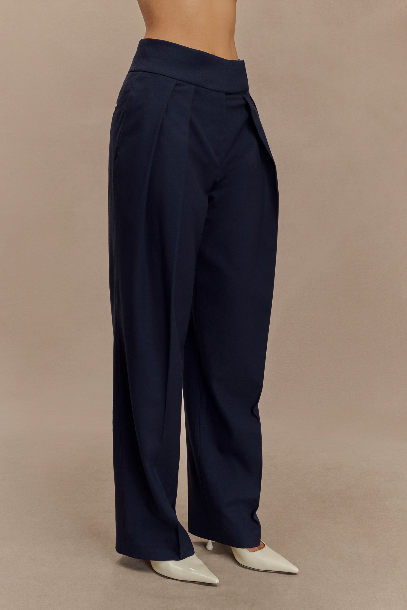 Penelope Pleated High Waisted Pants - Dark Navy - Image 4