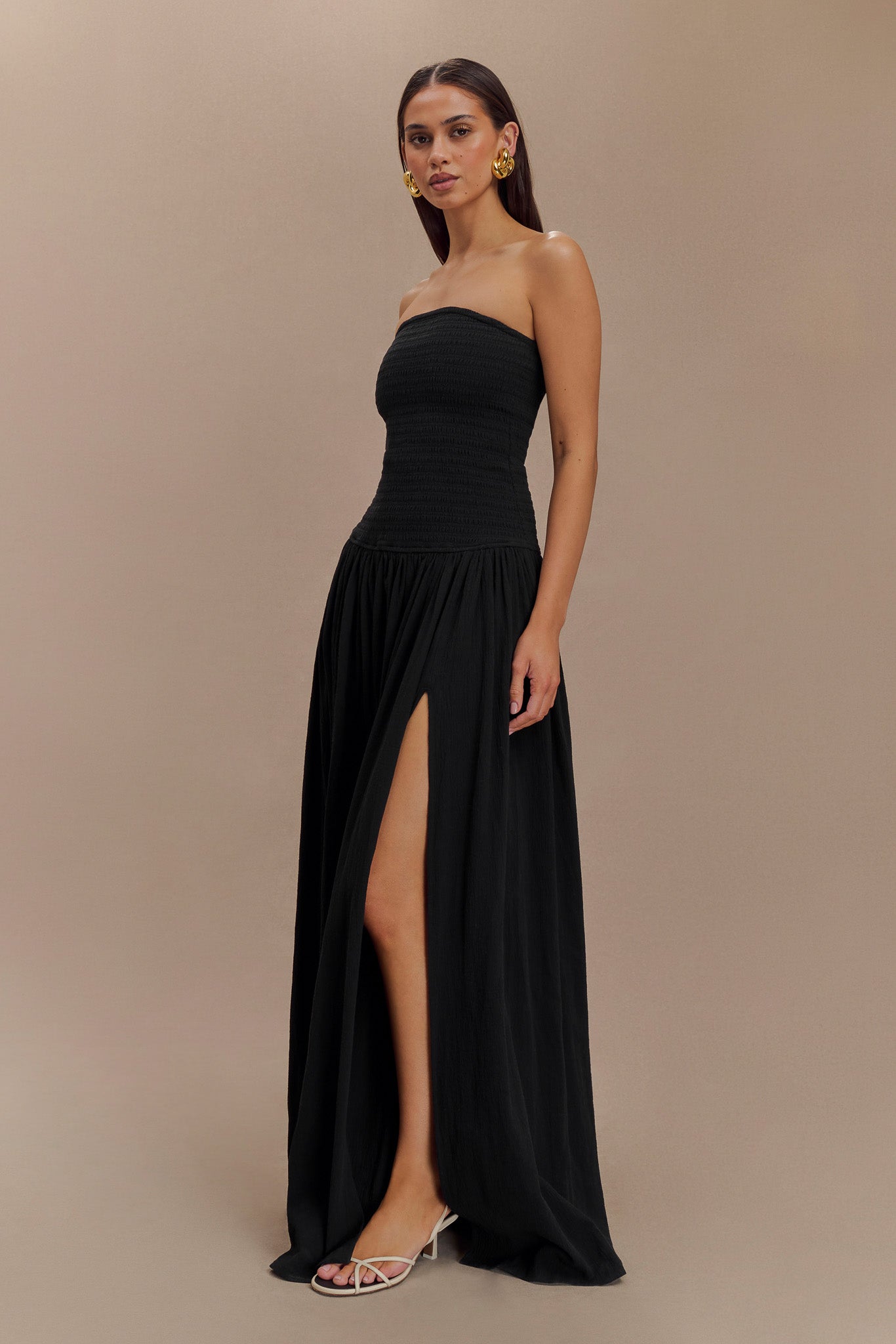 Maureen Cotton Shirring Maxi Dress - Black - Image 5