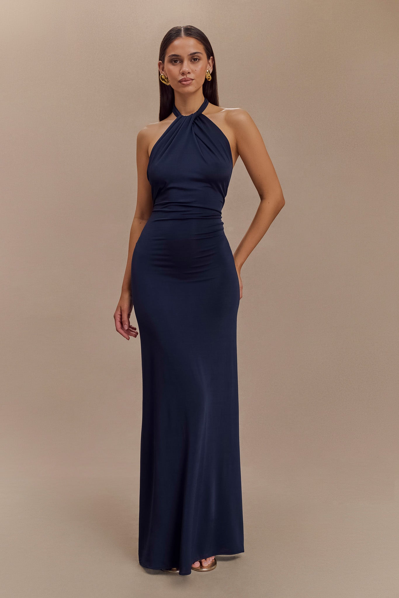 Elyna Slinky Halter Maxi Dress - Navy - Image 5