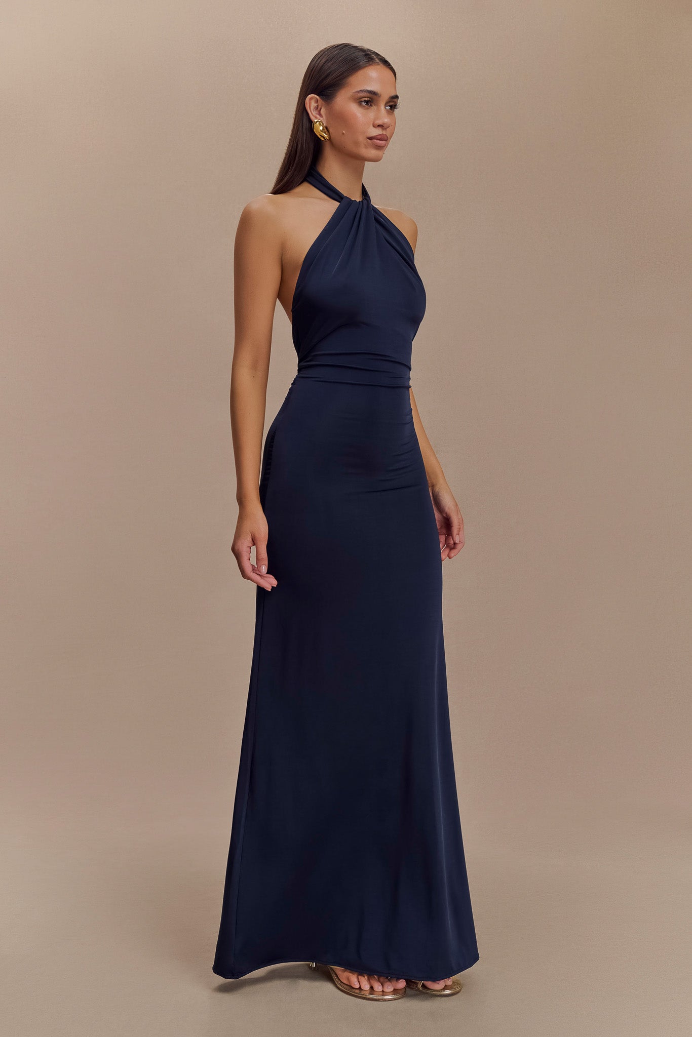 Elyna Slinky Halter Maxi Dress - Navy - Image 3