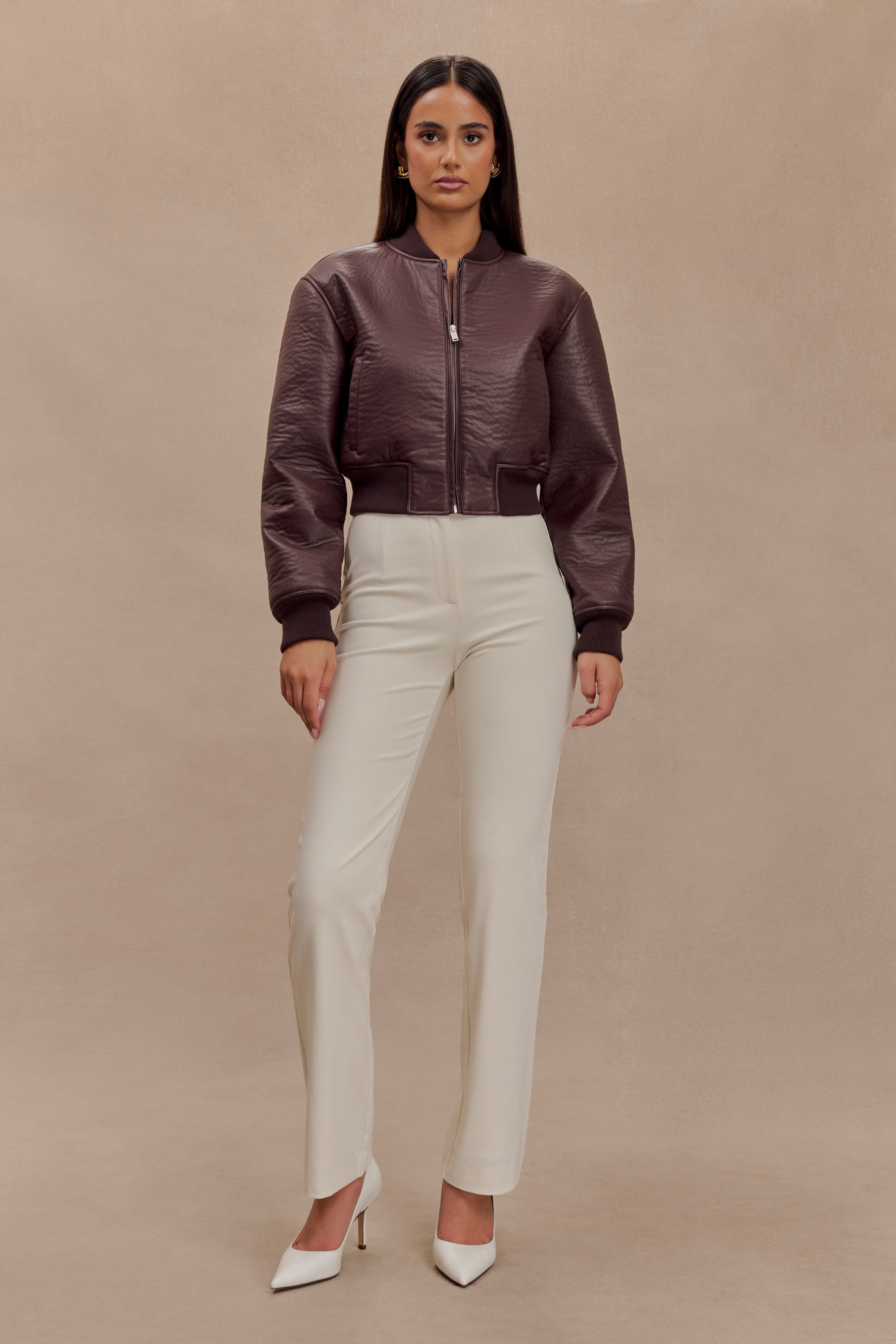 Codi Faux Leather Bomber Jacket - Merlot - Image 5