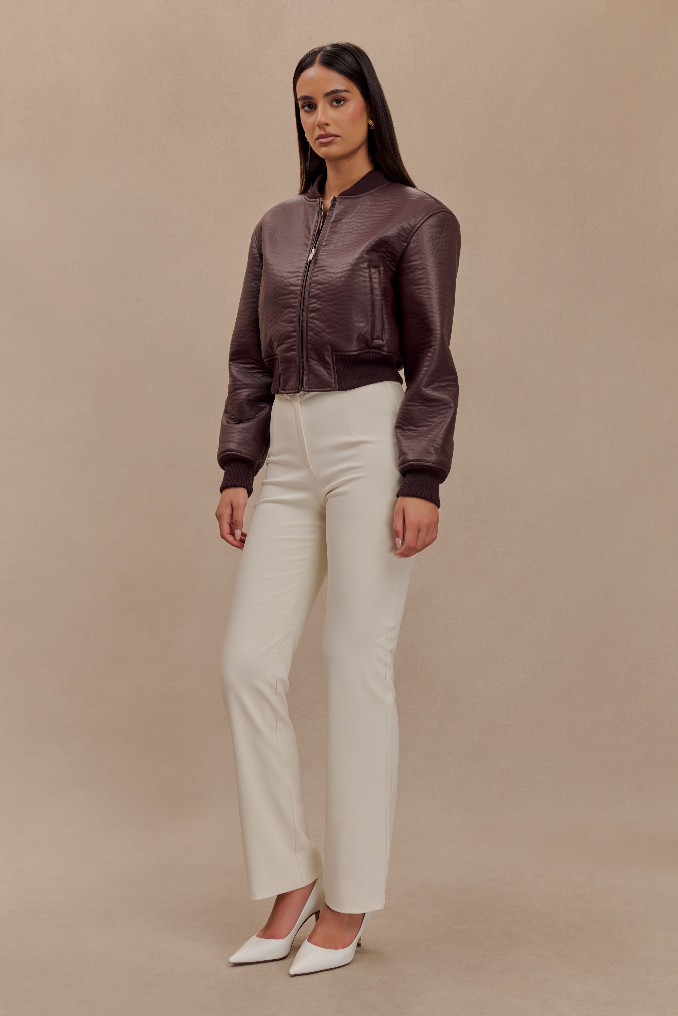 Codi Faux Leather Bomber Jacket - Merlot - Image 4
