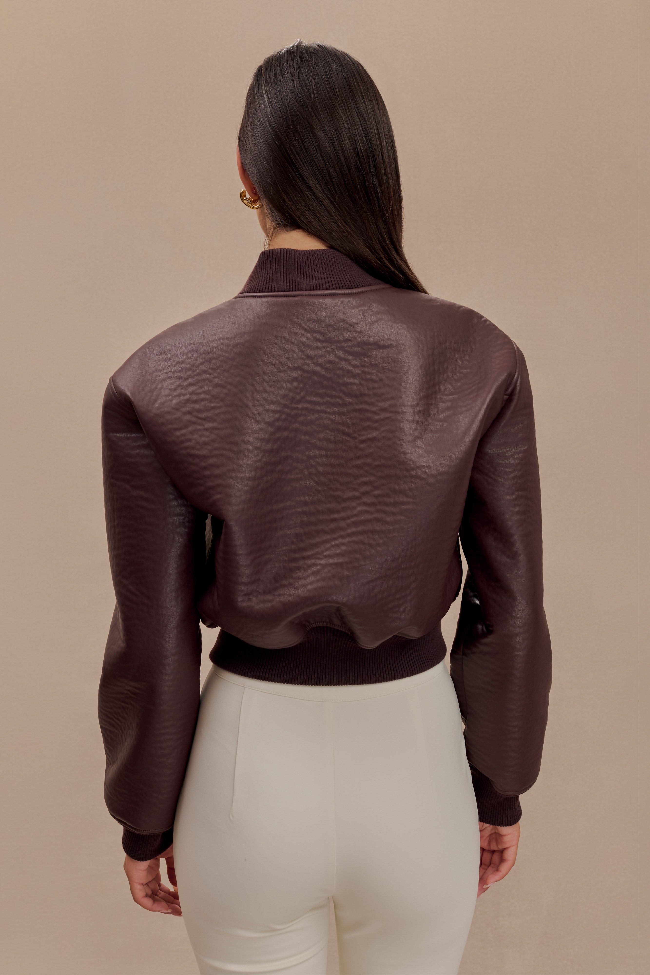 Codi Faux Leather Bomber Jacket - Merlot - Image 3