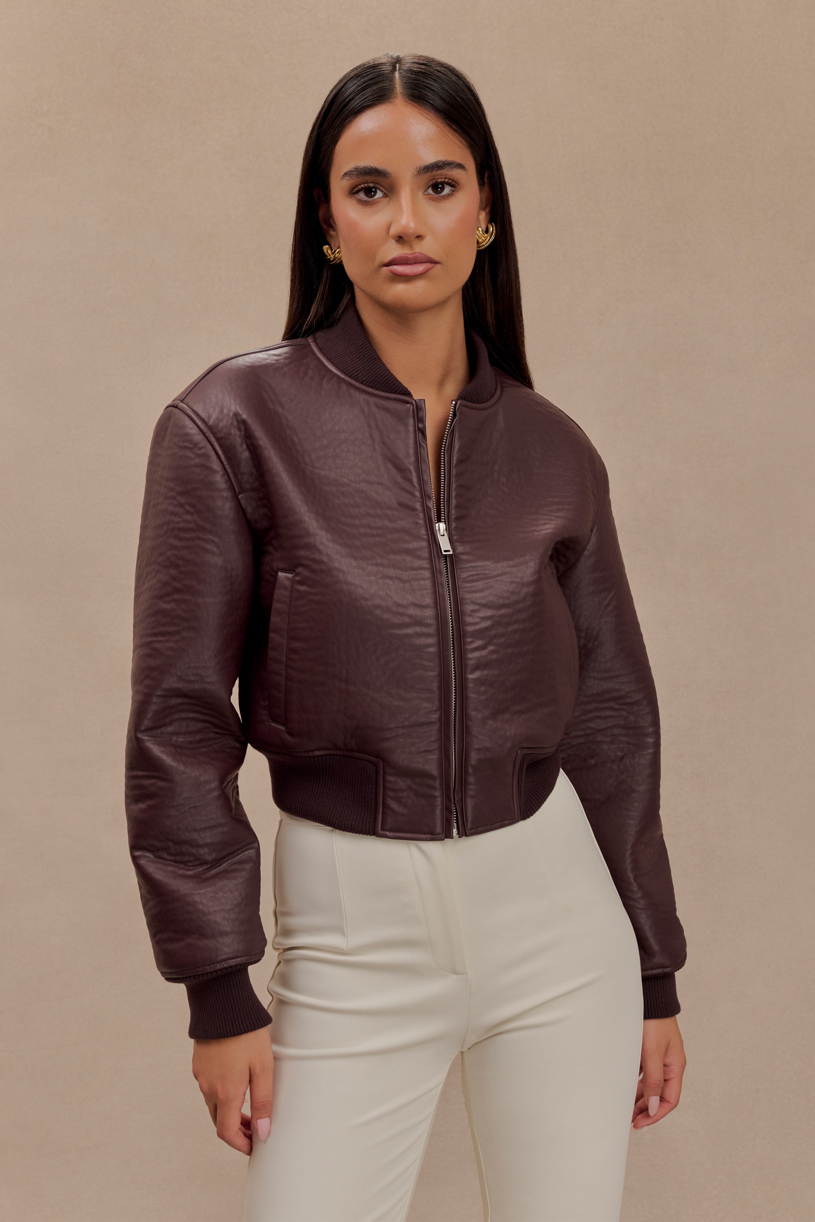 Alternative view of Codi Faux Leather Bomber Jacket - Merlot