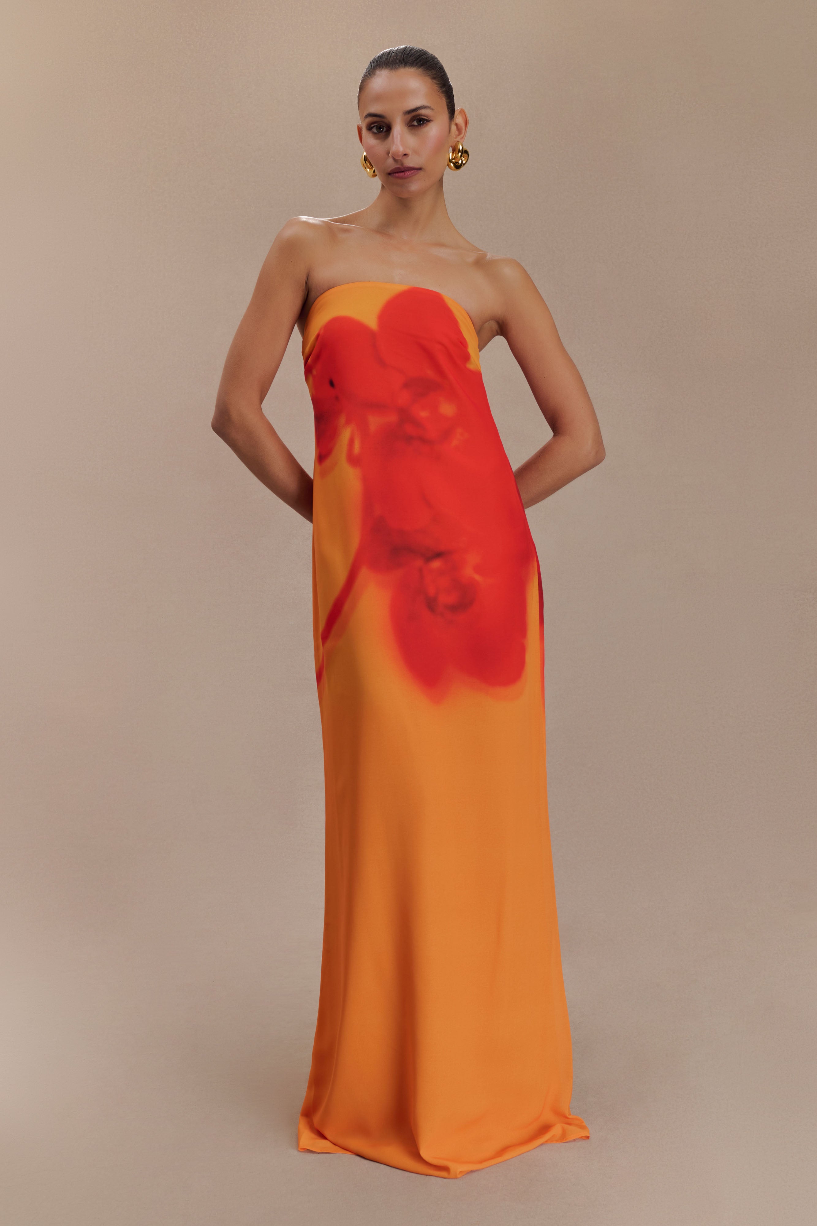 Alternative view of Amaya Strapless Chiffon Maxi Dress - Koi Orchid Print