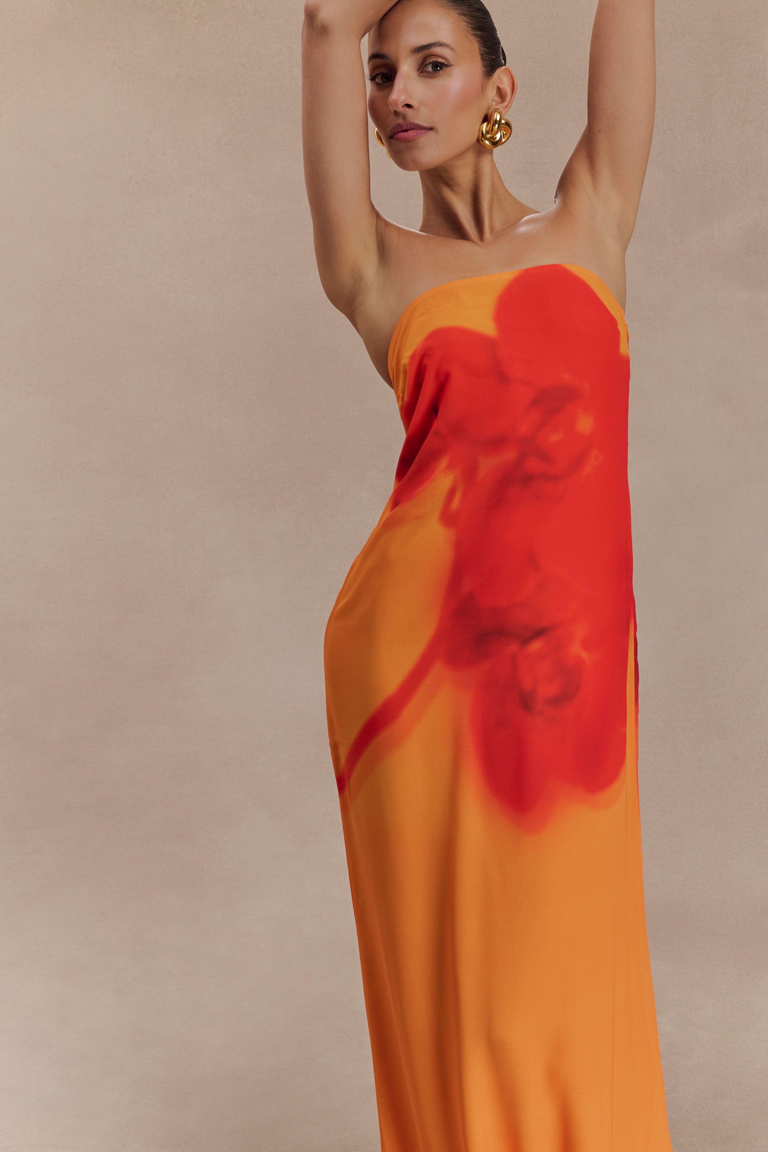 Amaya Strapless Chiffon Maxi Dress - Koi Orchid Print - Image 4