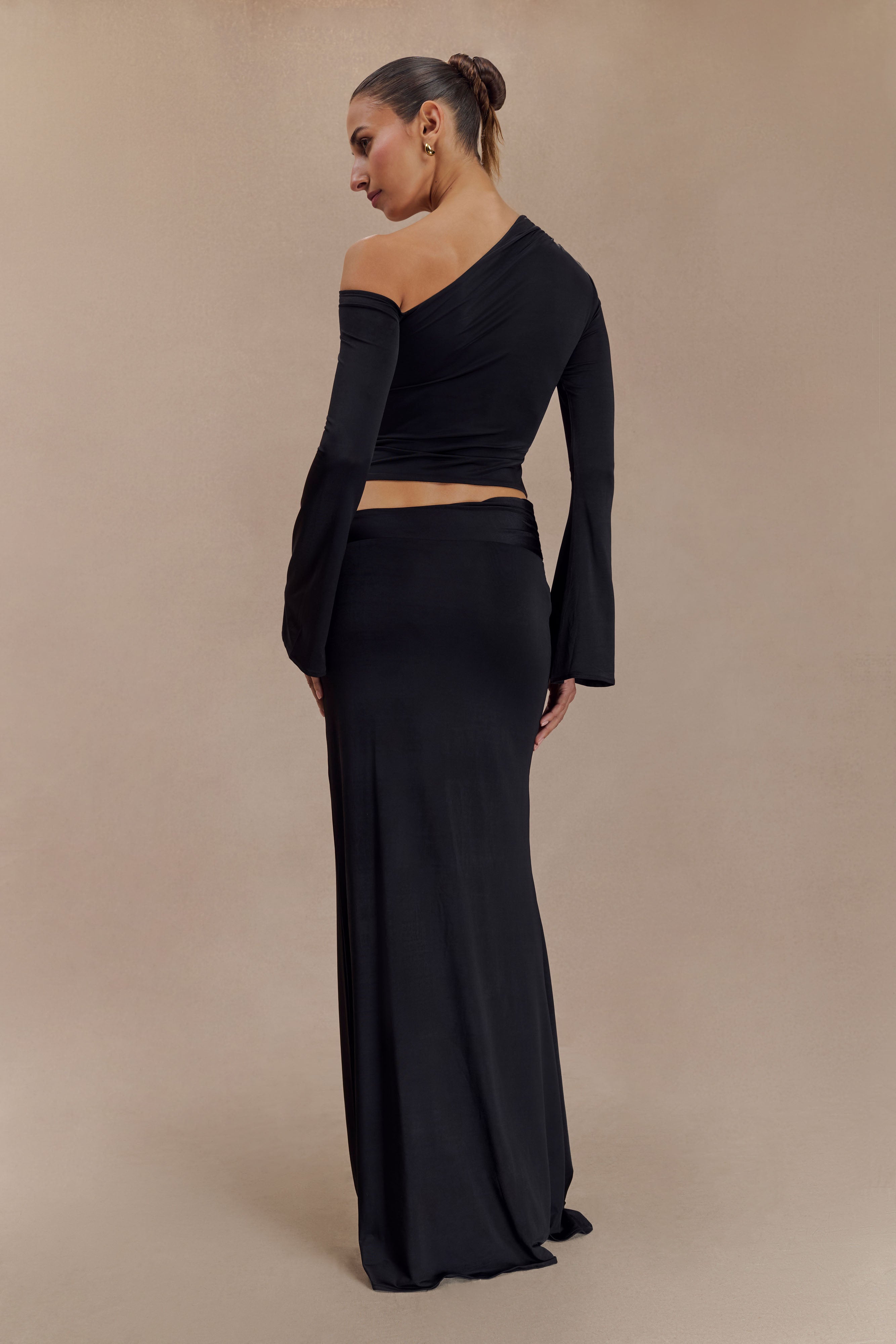 Alternative view of Ainsley Asymmetrical Maxi Skirt With Floral Hardware - Black