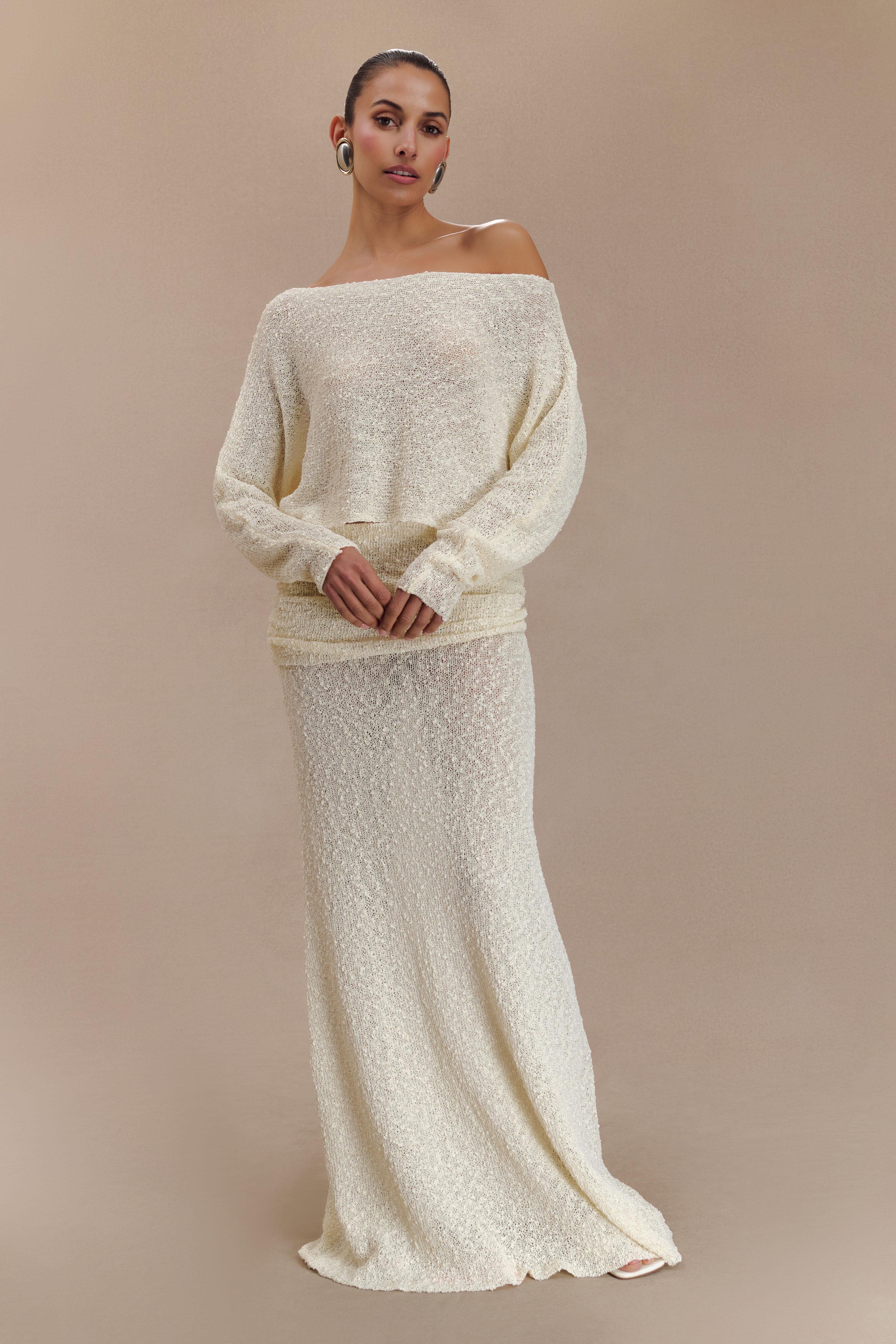 Petra Ruched Knit Maxi Skirt - Ivory - Image 7