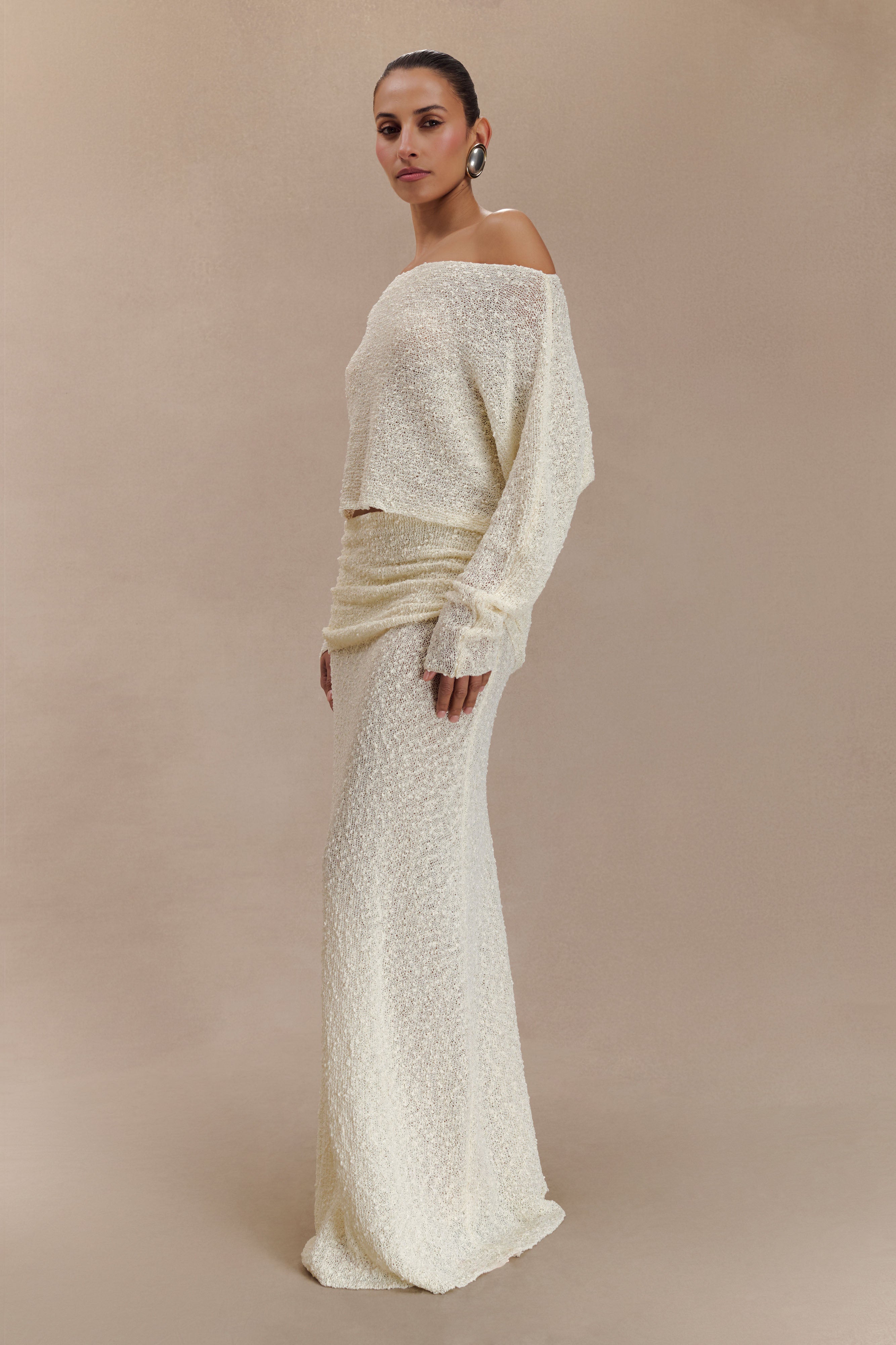 Petra Ruched Knit Maxi Skirt - Ivory - Image 6