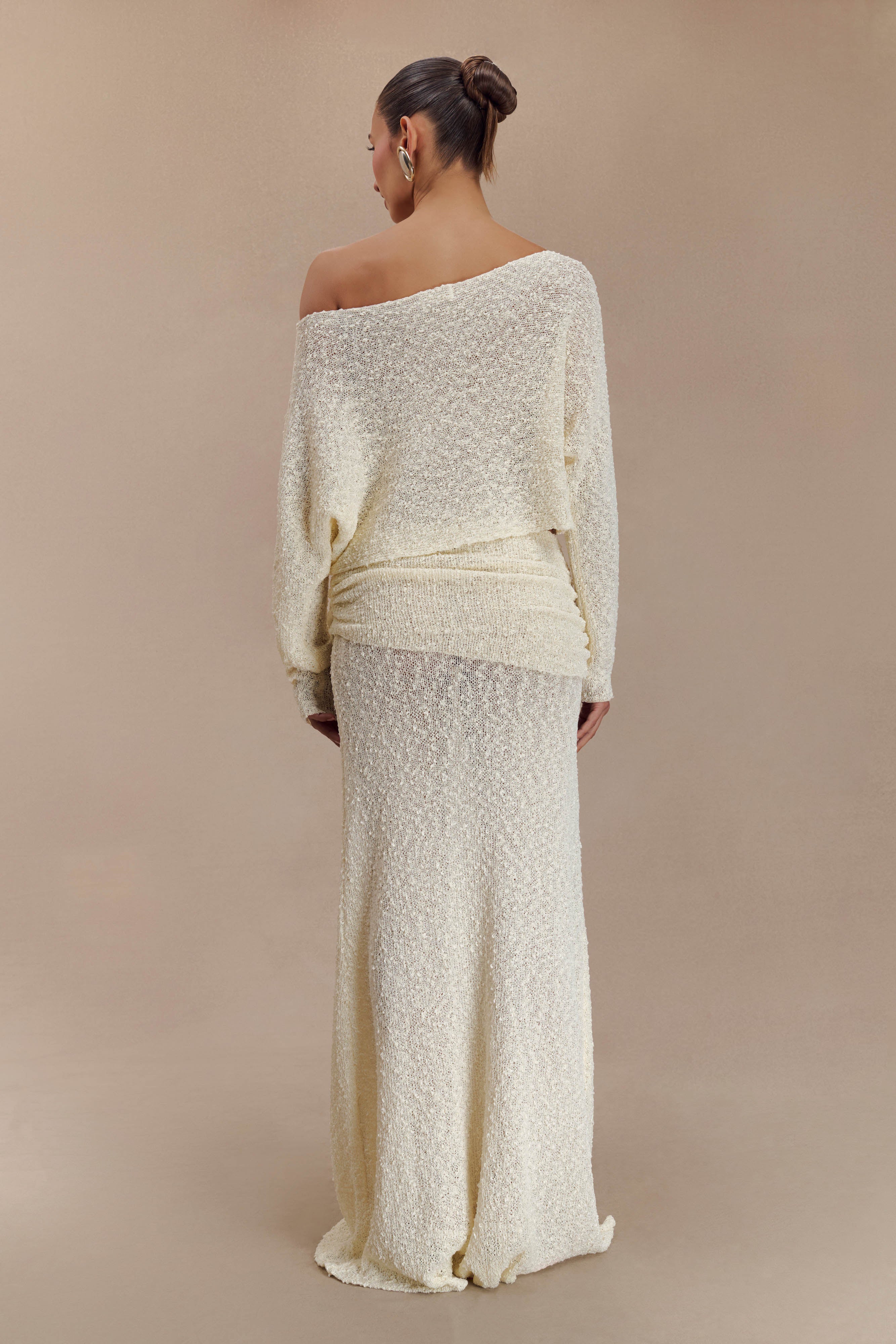Petra Ruched Knit Maxi Skirt - Ivory - Image 5