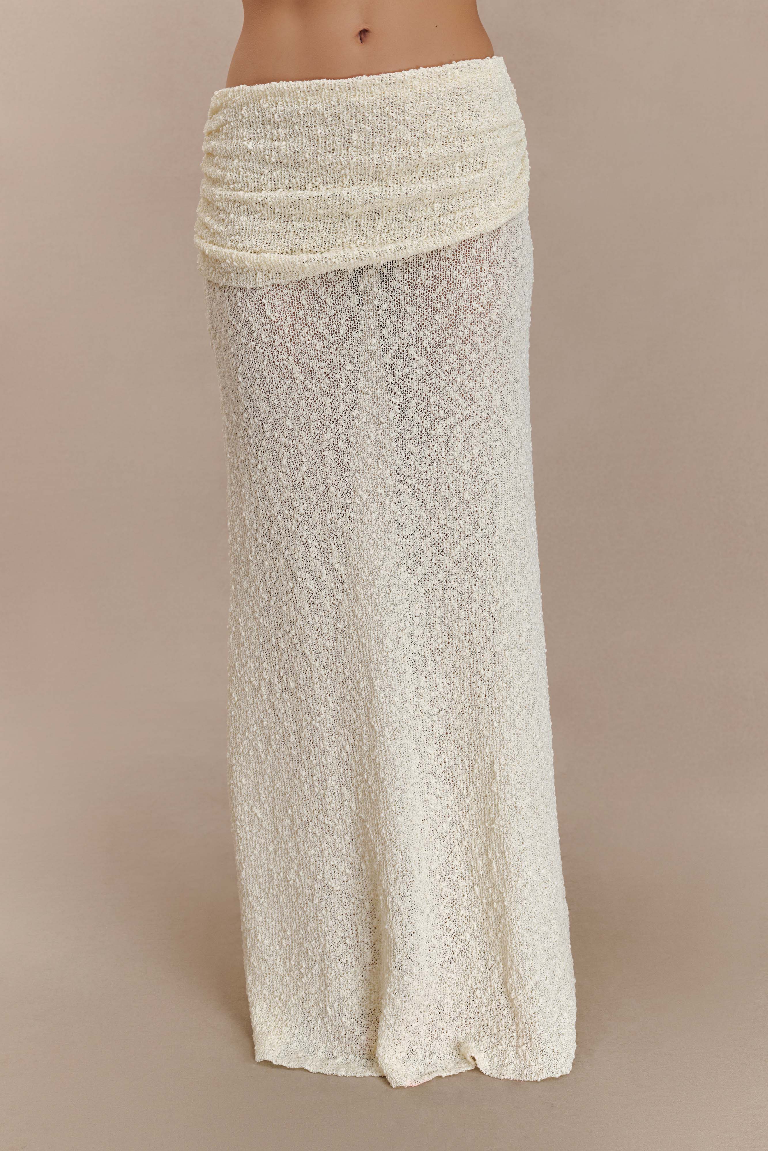 Petra Ruched Knit Maxi Skirt - Ivory - Image 8