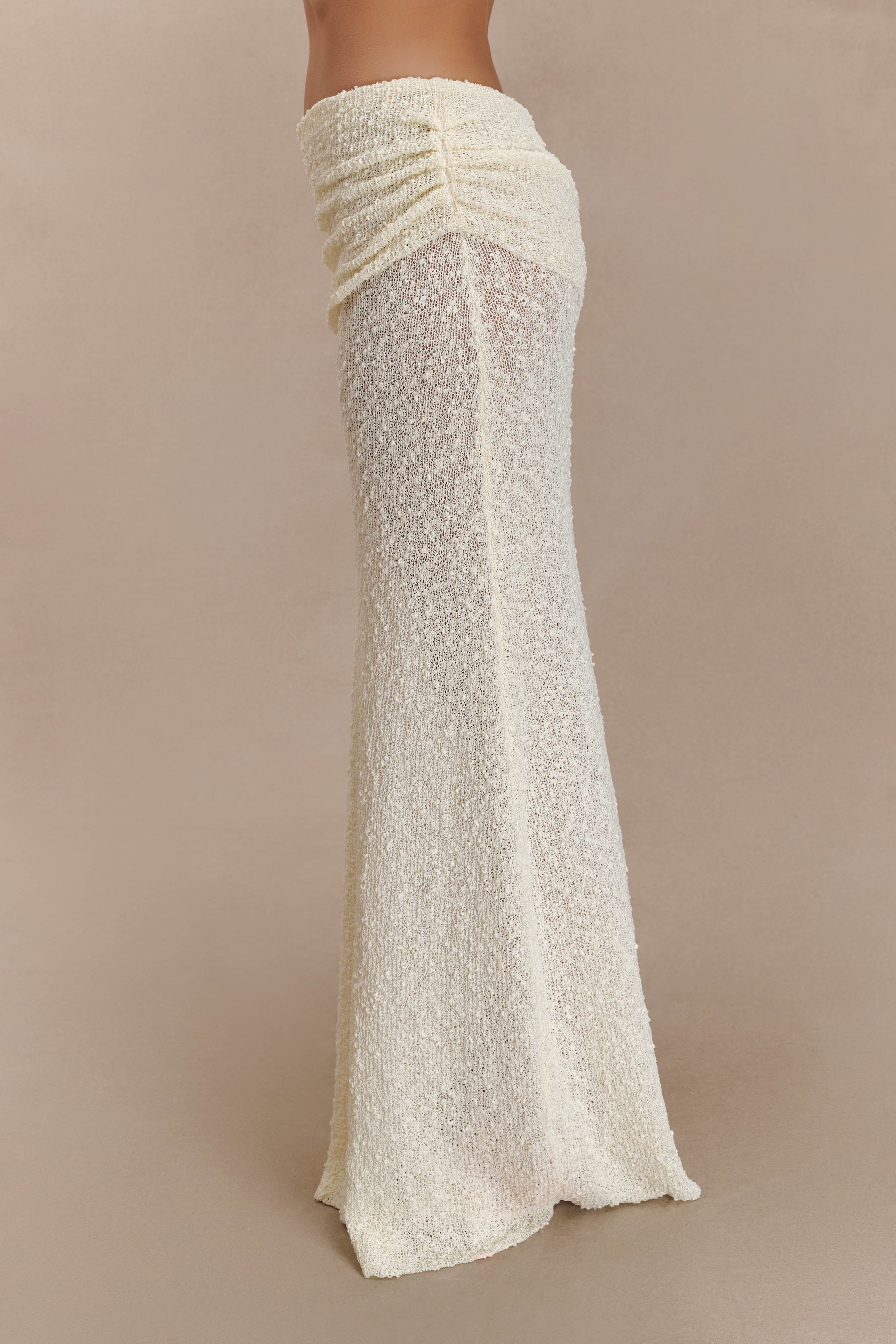 Petra Ruched Knit Maxi Skirt - Ivory - Image 9
