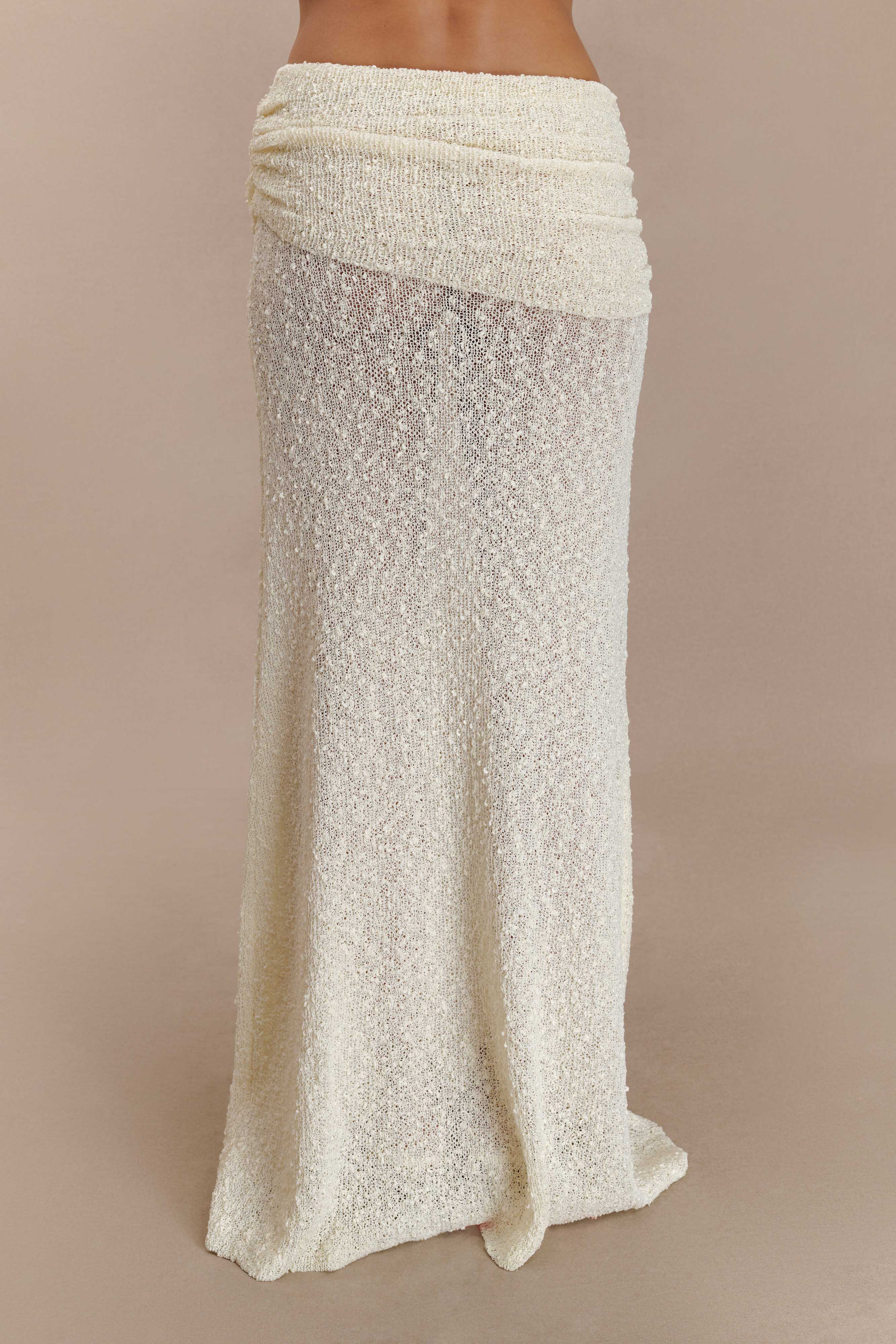 Petra Ruched Knit Maxi Skirt - Ivory - Image 10