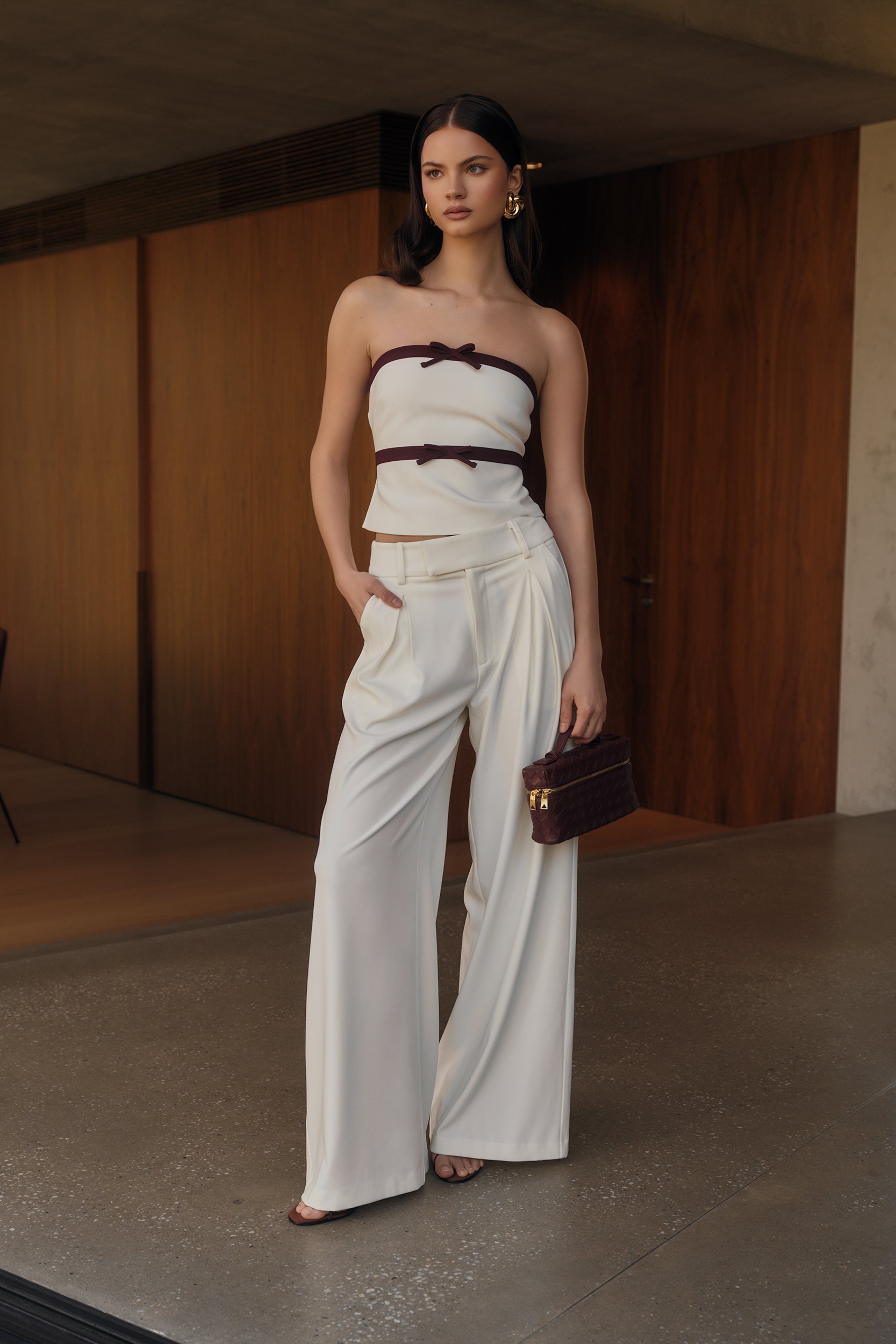 Jacqueline Pleated Wide Leg Pants - Ivory - Image 8