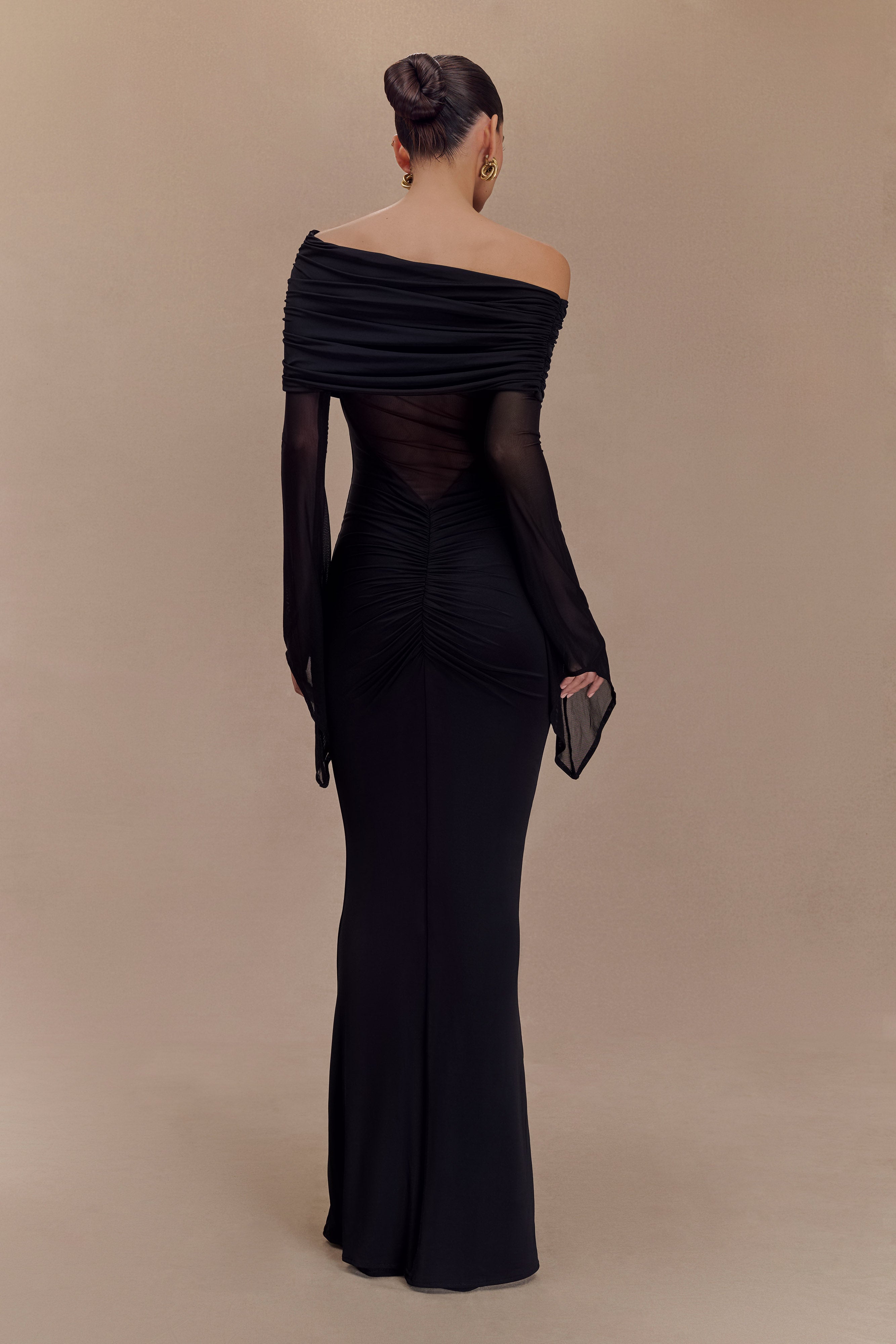 Alternative view of Kaitlin One Shoulder Slinky And Mesh Maxi Dress - Black