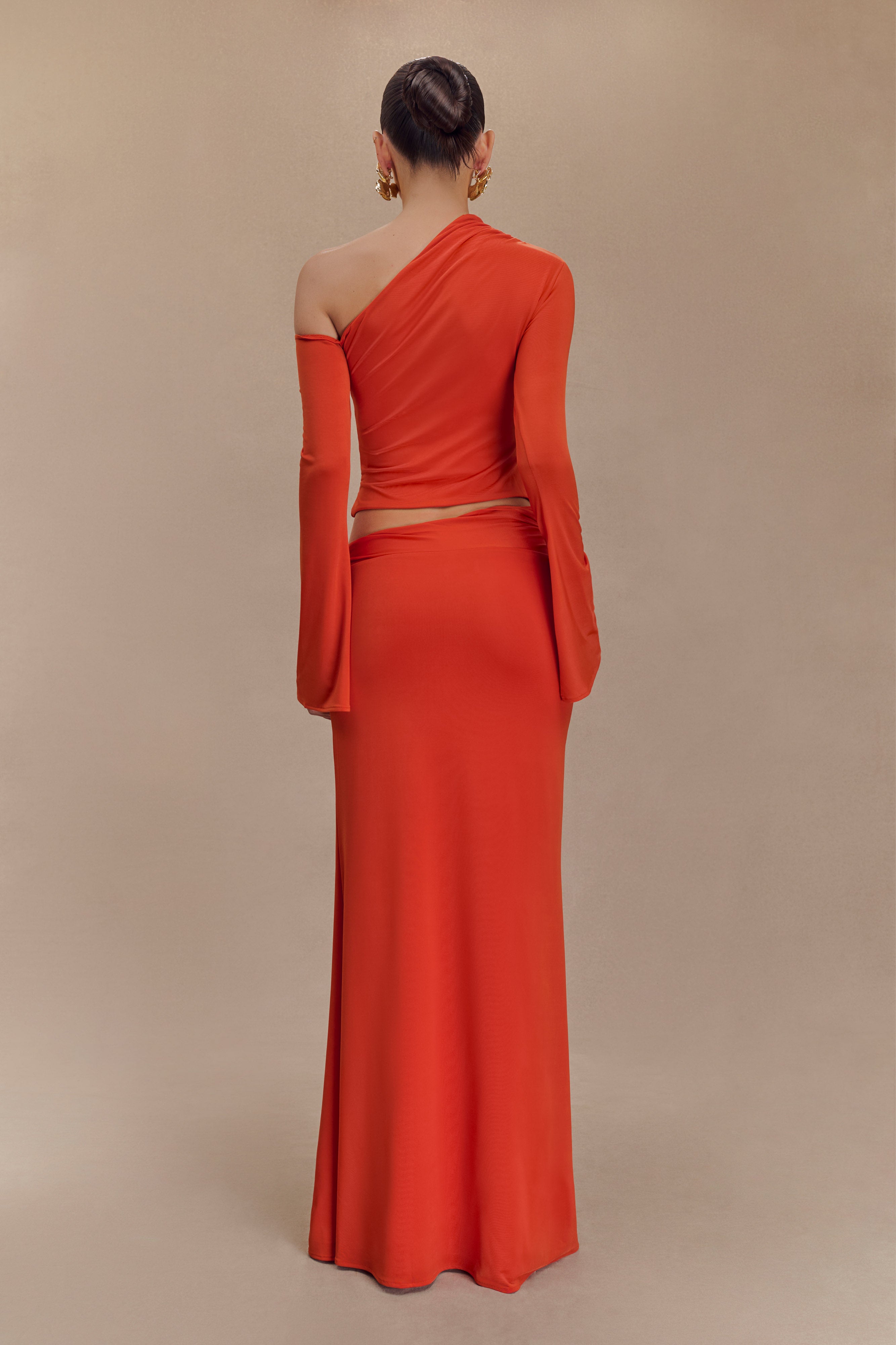 Alternative view of Ainsley Asymmetrical Maxi Skirt With Floral Hardware - Burnt Orange