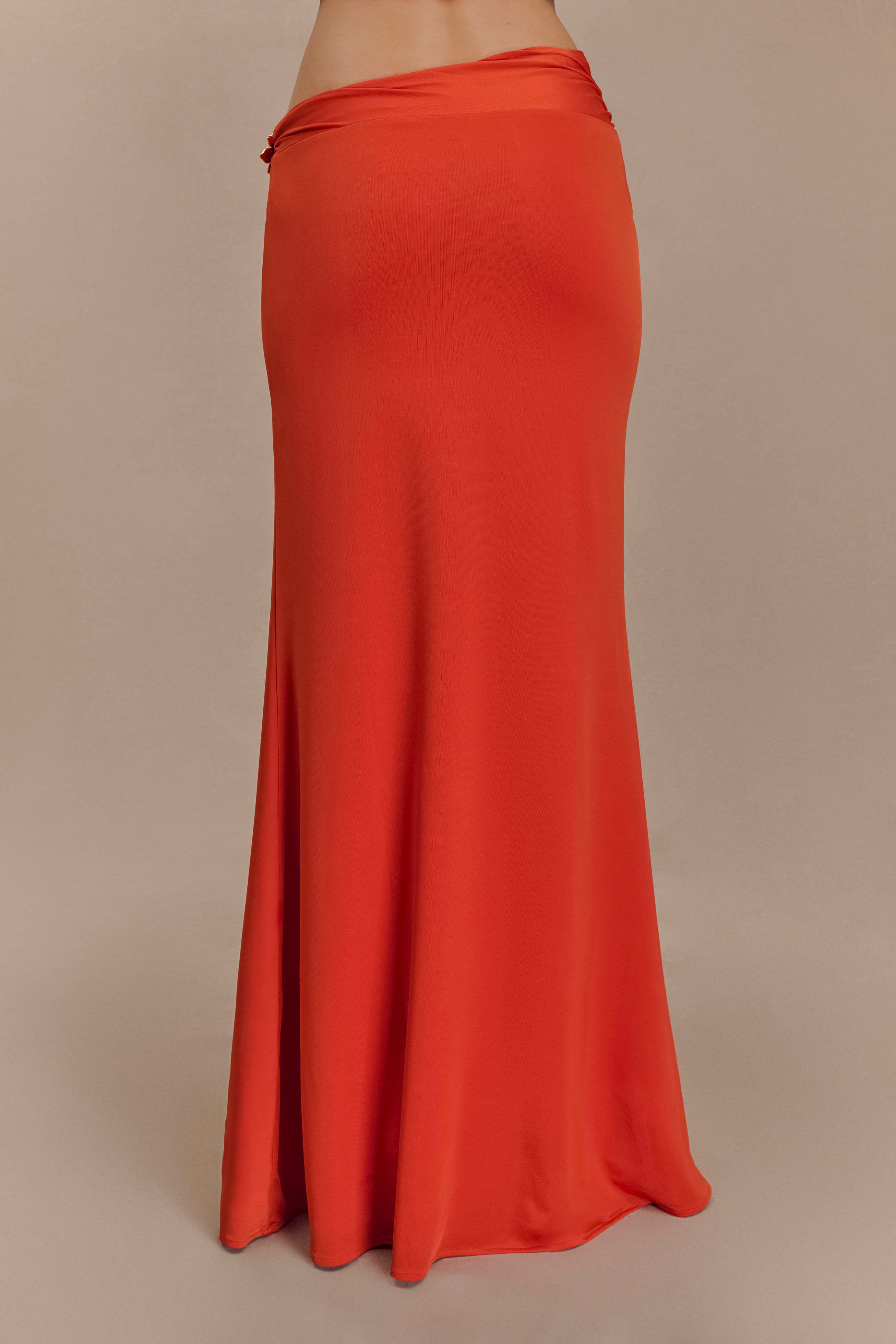 Ainsley Asymmetrical Maxi Skirt With Floral Hardware - Burnt Orange - Image 7