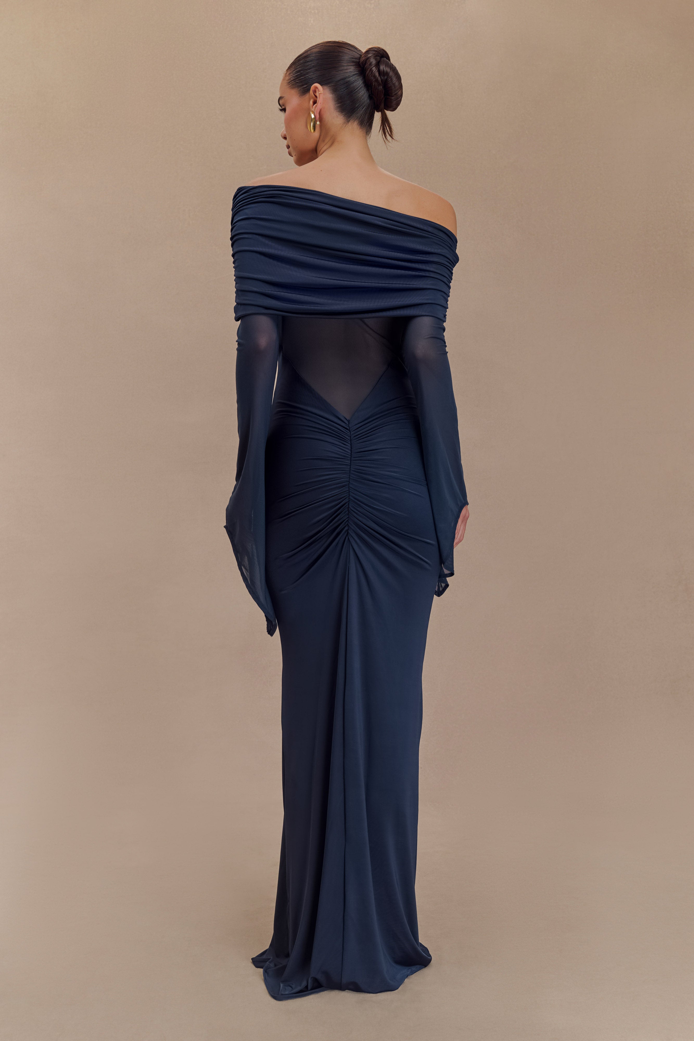 Alternative view of Kaitlin One Shoulder Slinky And Mesh Maxi Dress - Midnight Blue