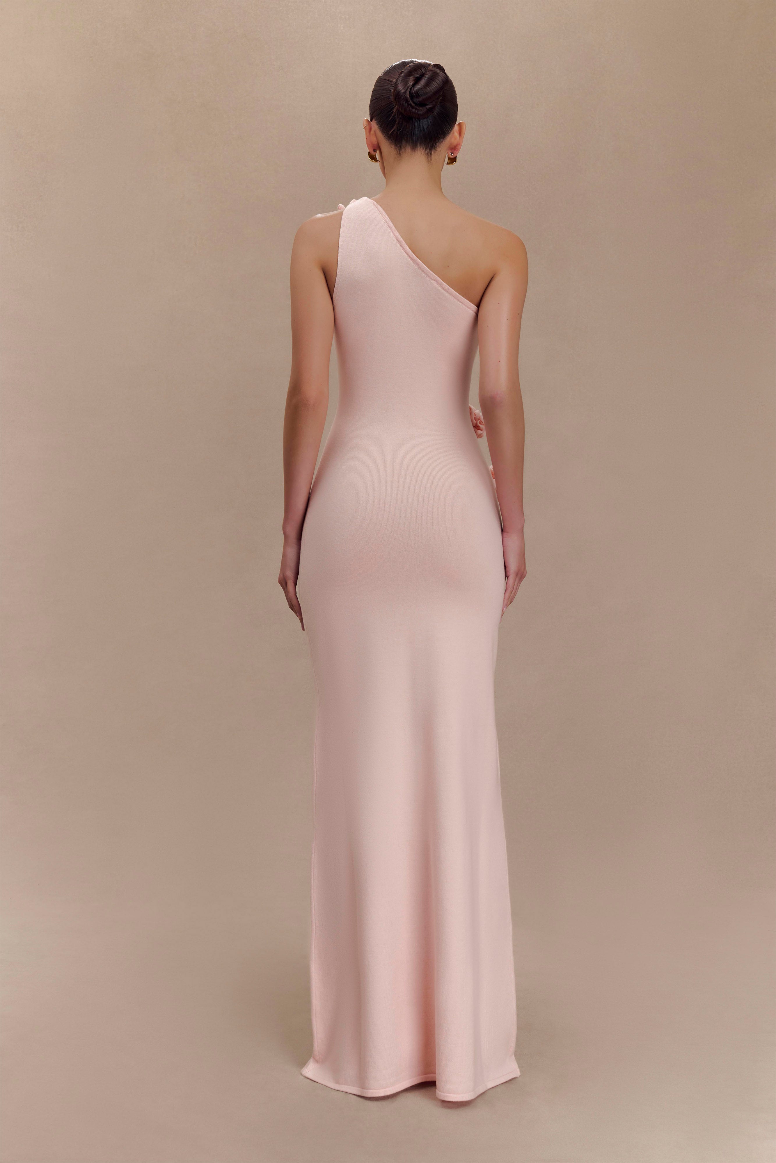 Alternative view of Paloma One Shoulder Knit Maxi Dress With Flowers - Baby Pink