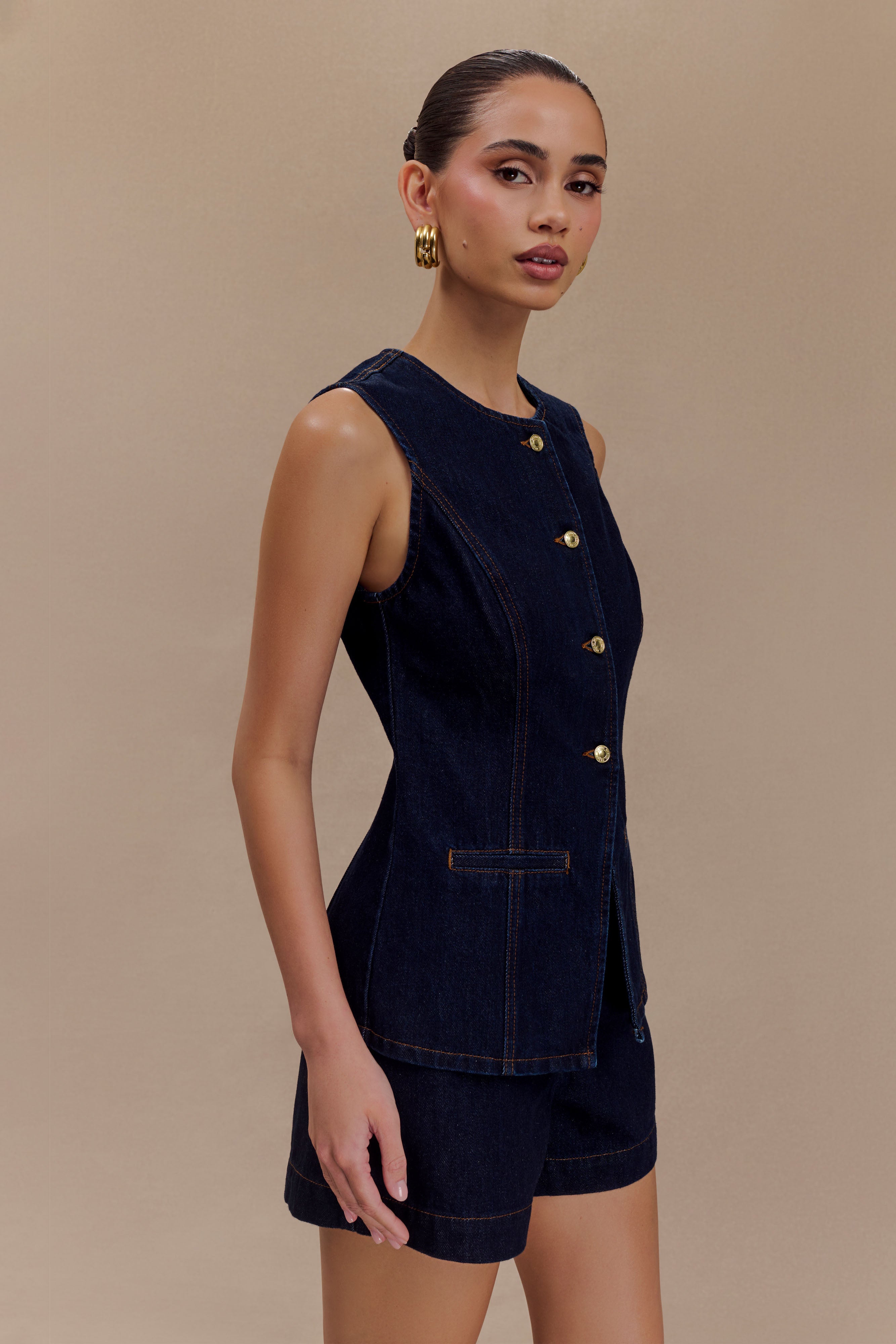 Abel Denim Button Up Top - Indigo Blue - Image 3
